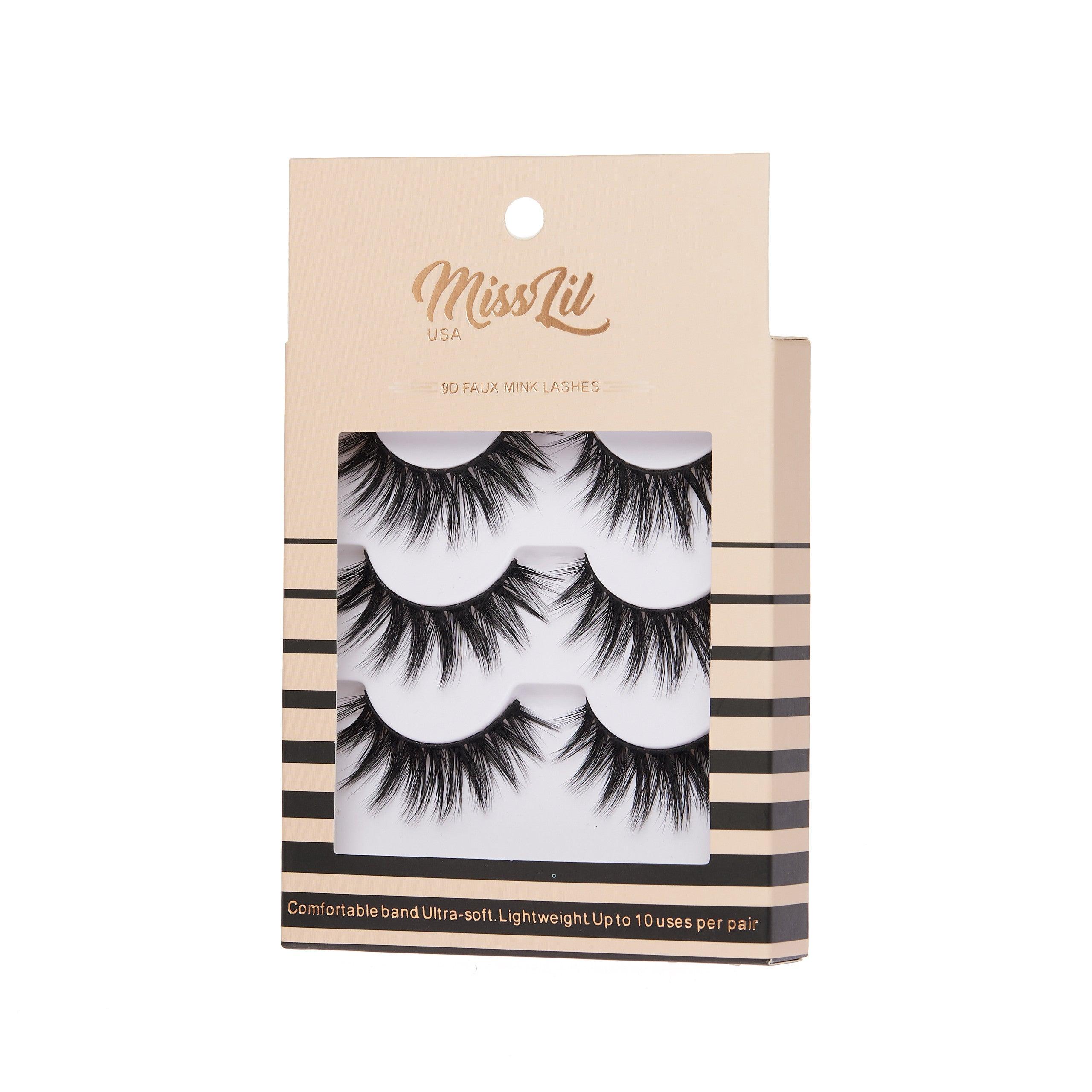 3-Pair Faux 9D Mink Eyelashes - Luxury Collection #10 - Pack of 3 - Miss Lil USA