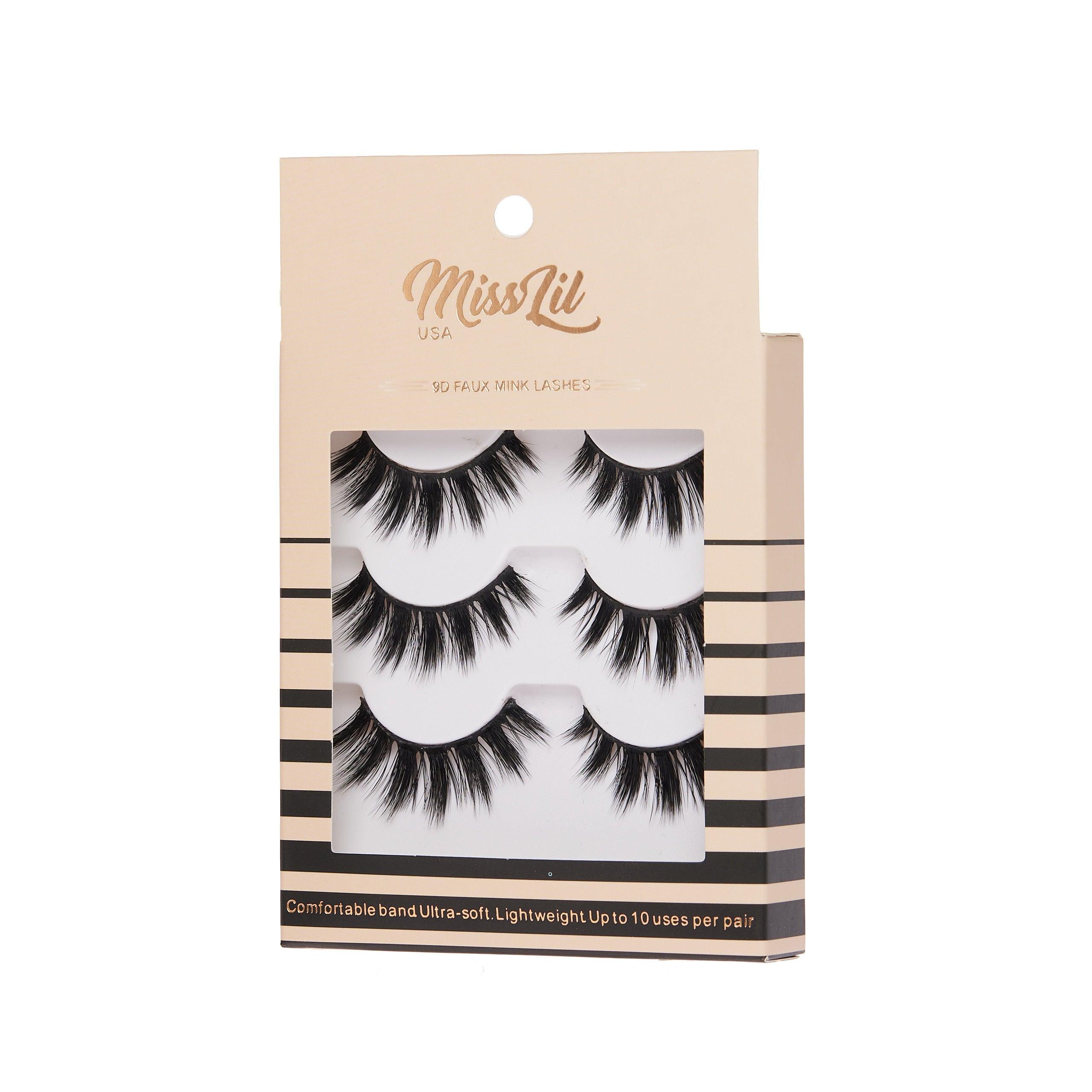 3-Pair Faux 9D Mink Eyelashes - Luxury Collection #12 - Pack of 3 - Miss Lil USA