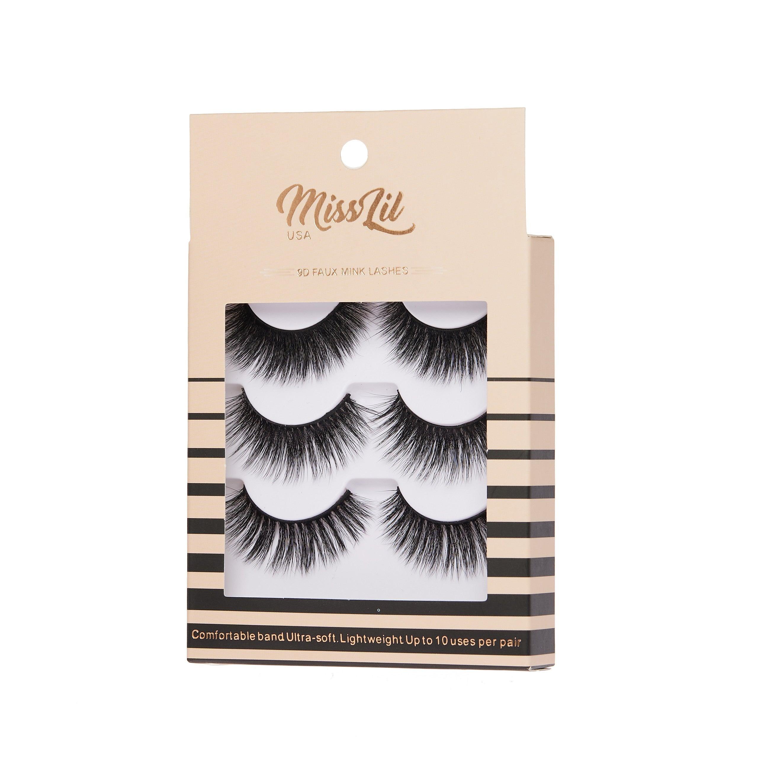 3-Pair Faux 9D Mink Eyelashes - Luxury Collection #16 - Pack of 12 - Miss Lil USA