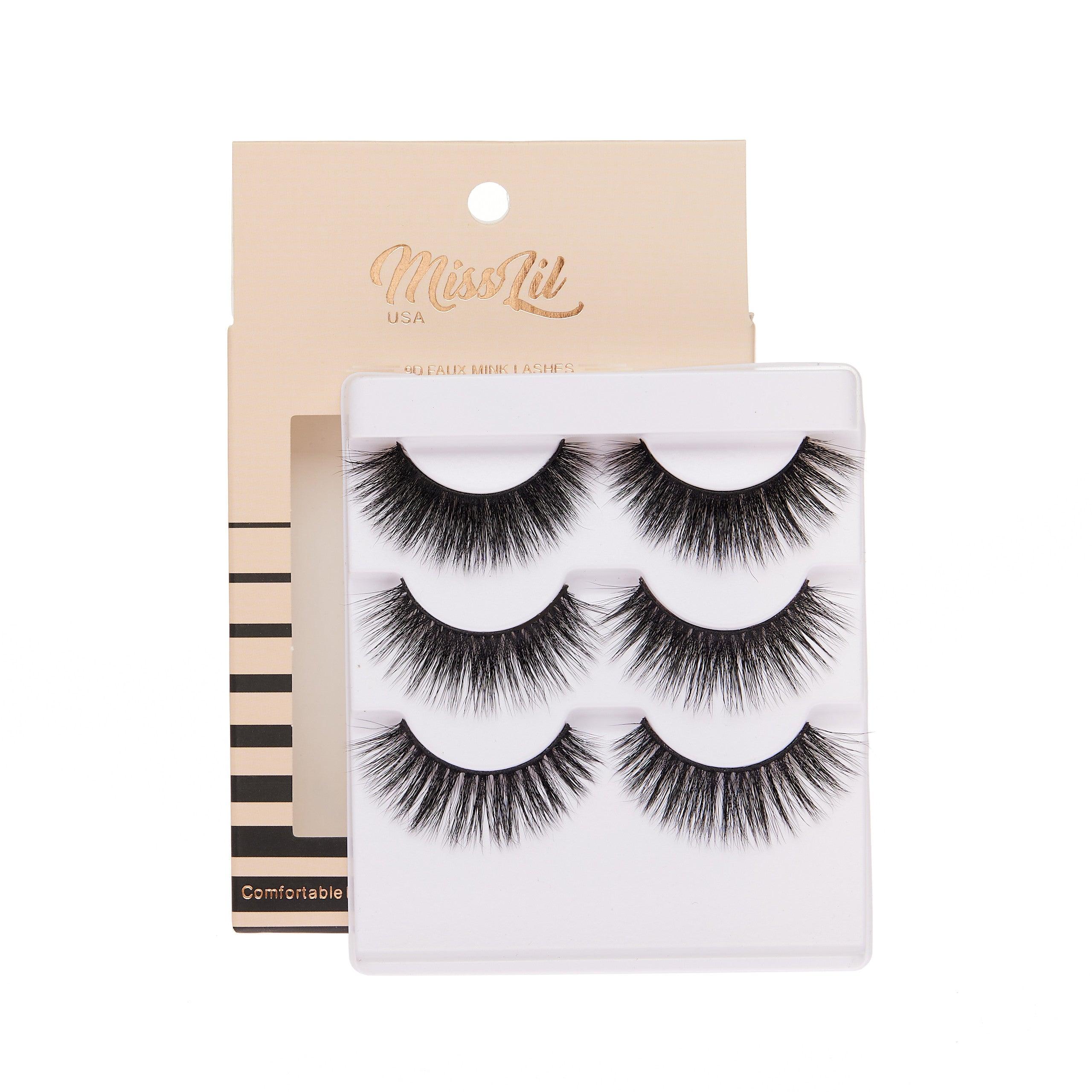 3-Pair Faux 9D Mink Eyelashes - Luxury Collection #16 - Pack of 12 - Miss Lil USA