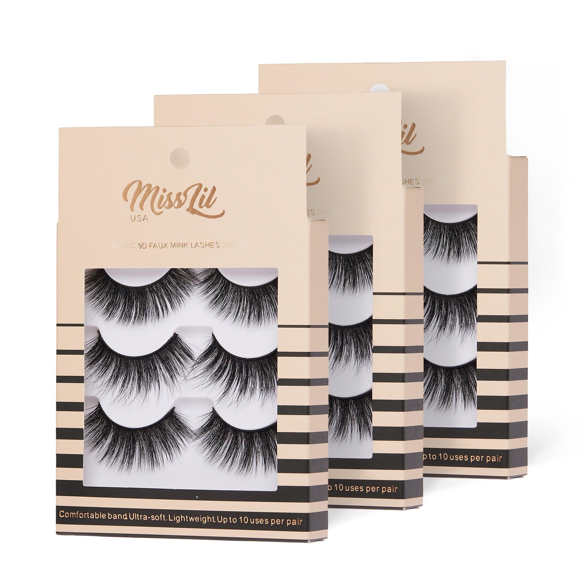 3-Pair Faux 9D Mink Eyelashes - Luxury Collection #19 - Pack of 3 - Miss Lil USA