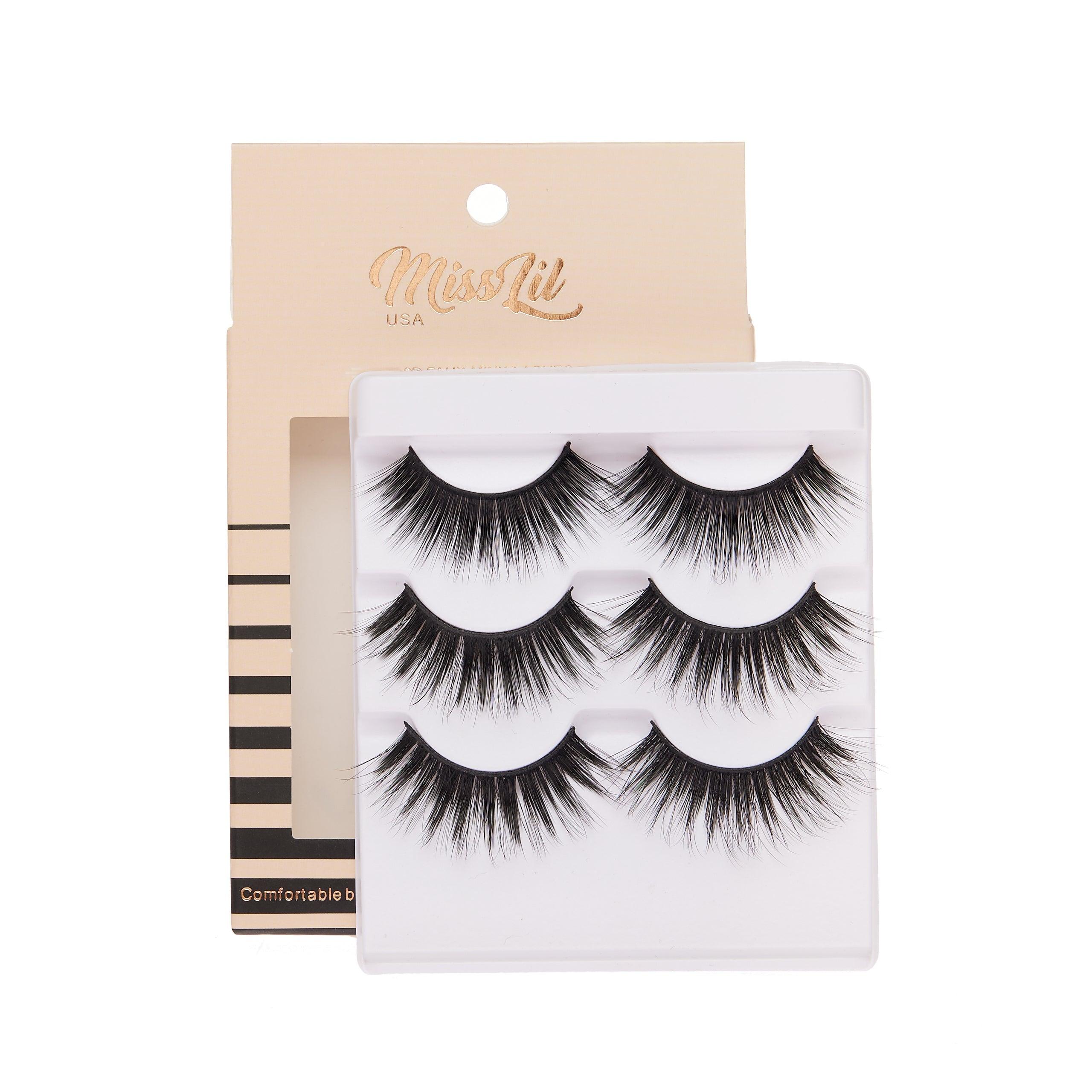3-Pair Faux 9D Mink Eyelashes - Luxury Collection #2 - Pack of 12 - Miss Lil USA