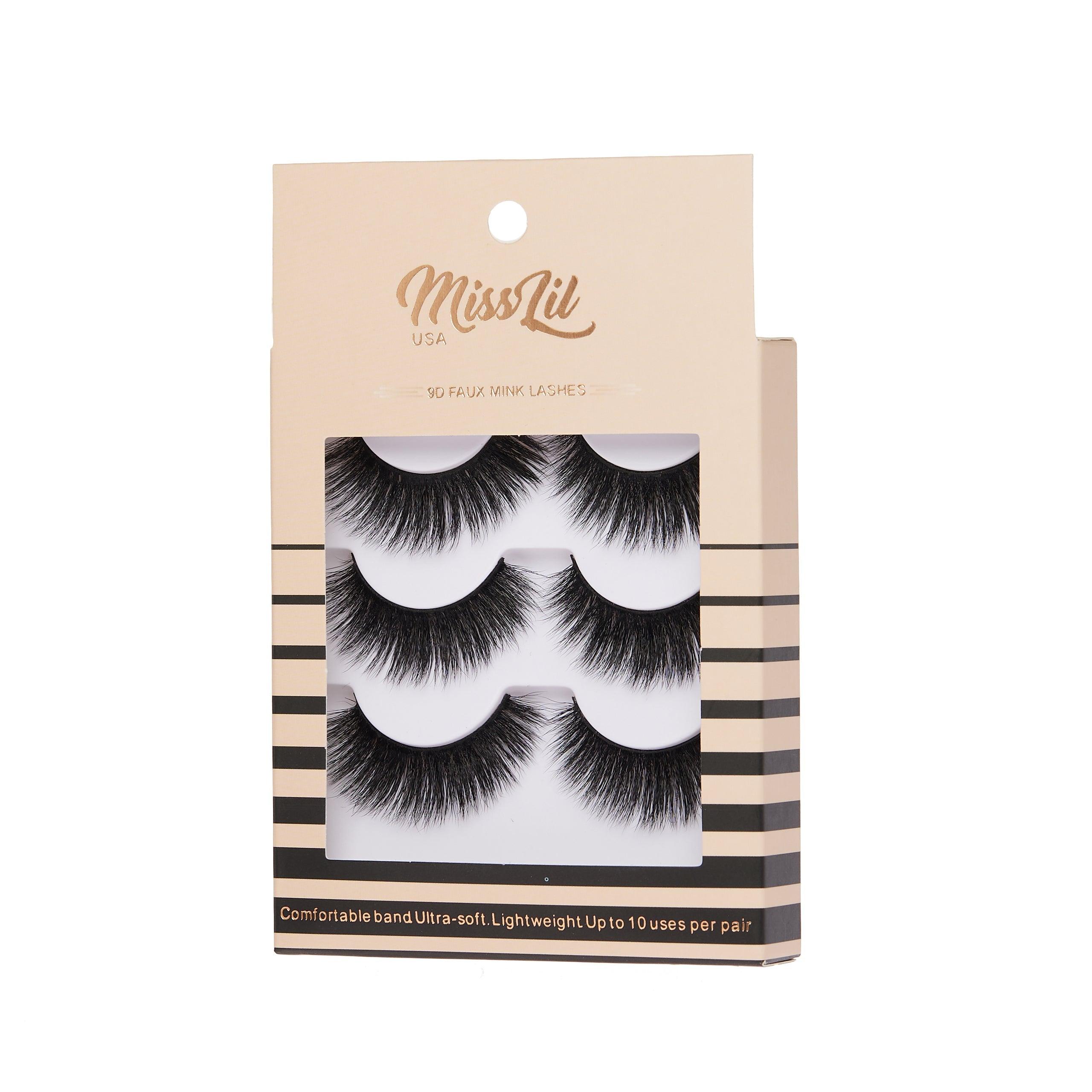 3-Pair Faux 9D Mink Eyelashes - Luxury Collection #22 - Pack of 12 - Miss Lil USA
