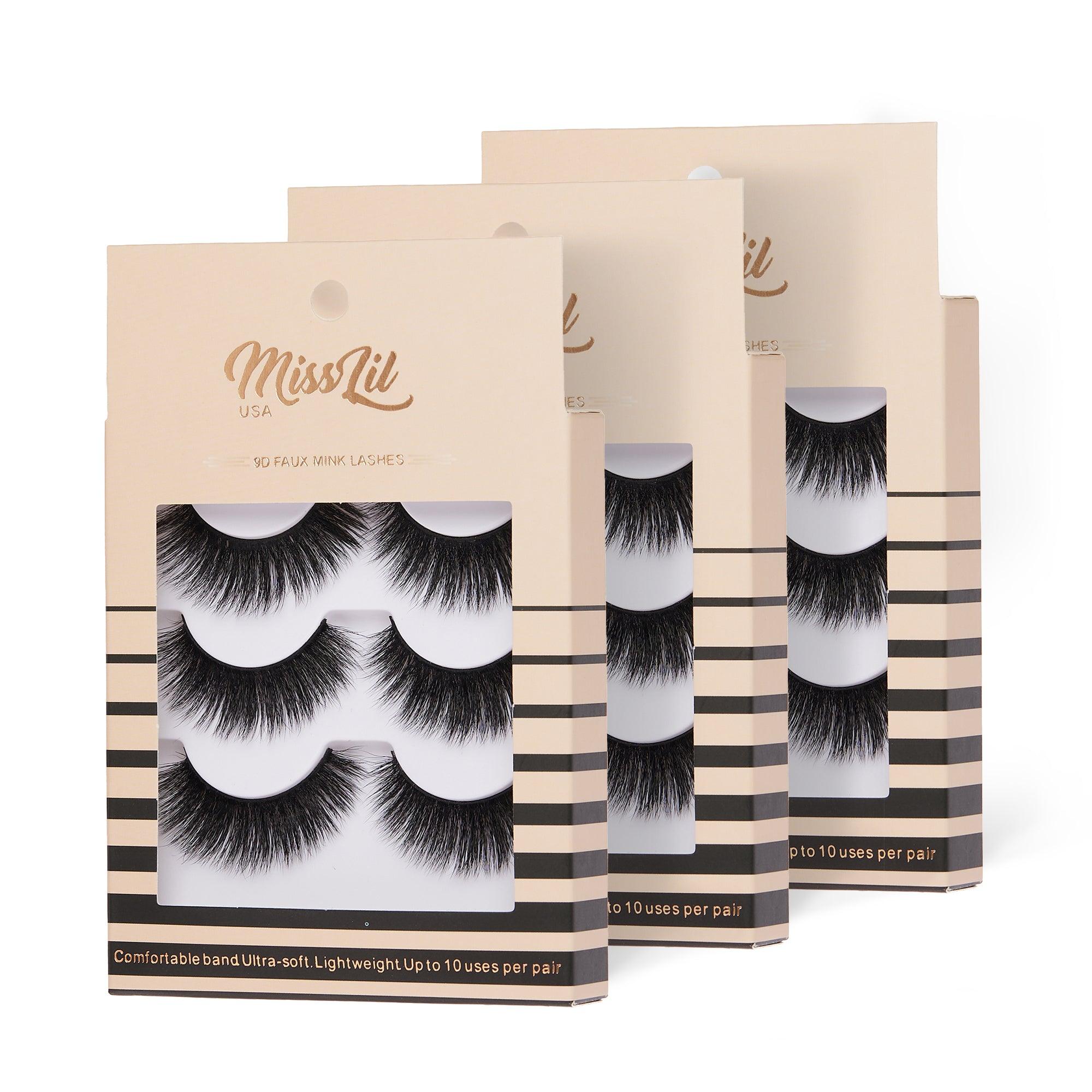 3-Pair Faux 9D Mink Eyelashes - Luxury Collection #22 - Pack of 3 - Miss Lil USA