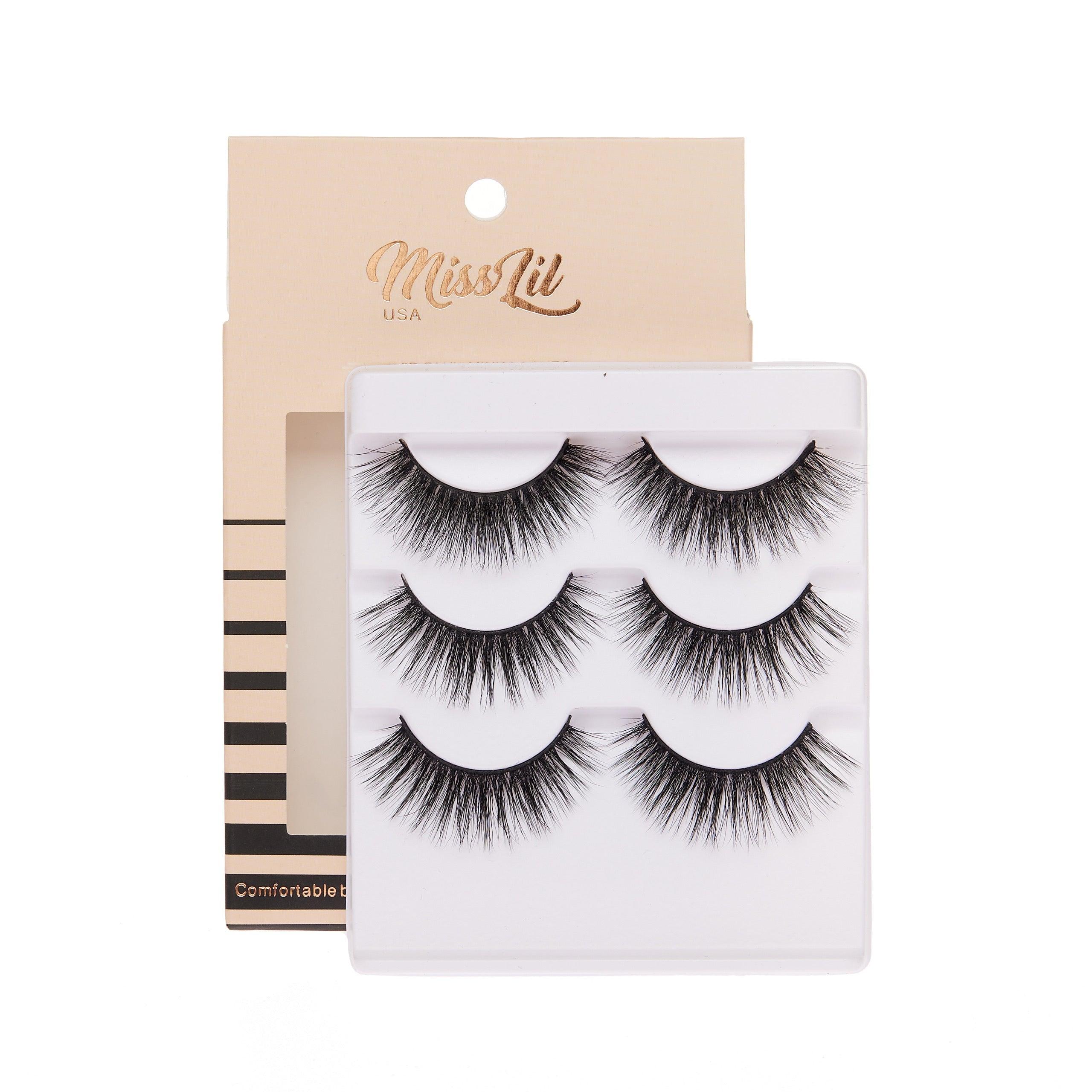 3-Pair Faux 9D Mink Eyelashes - Luxury Collection #28 - Pack of 12 - Miss Lil USA