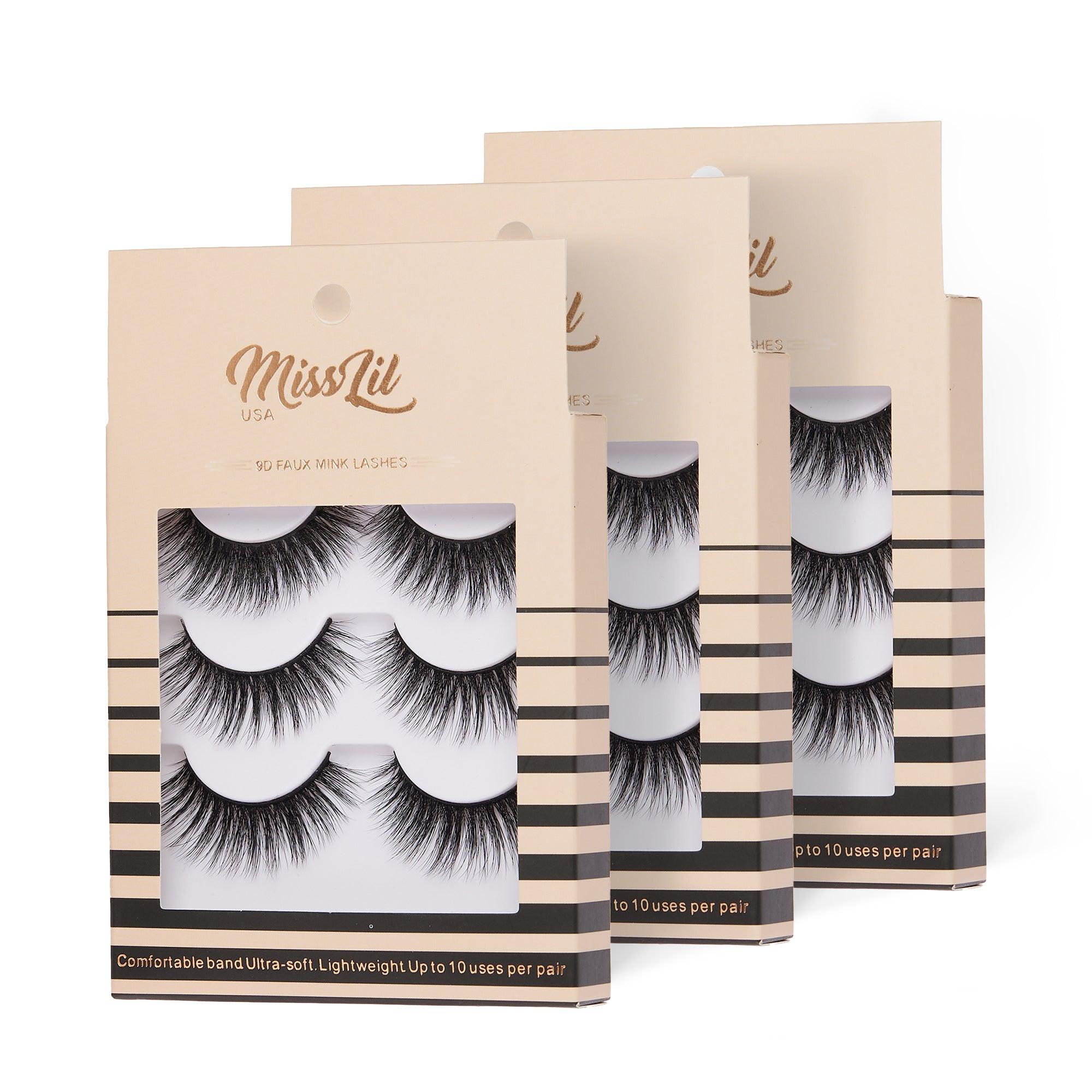 3-Pair Faux 9D Mink Eyelashes - Luxury Collection #28 - Pack of 3 - Miss Lil USA