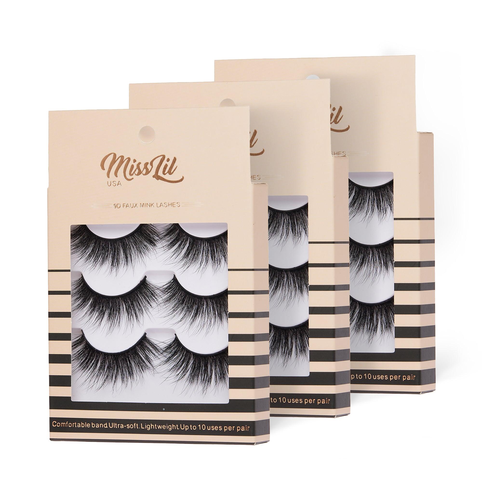 3-Pair Faux 9D Mink Eyelashes - Luxury Collection #29 - Pack of 3 - Miss Lil USA