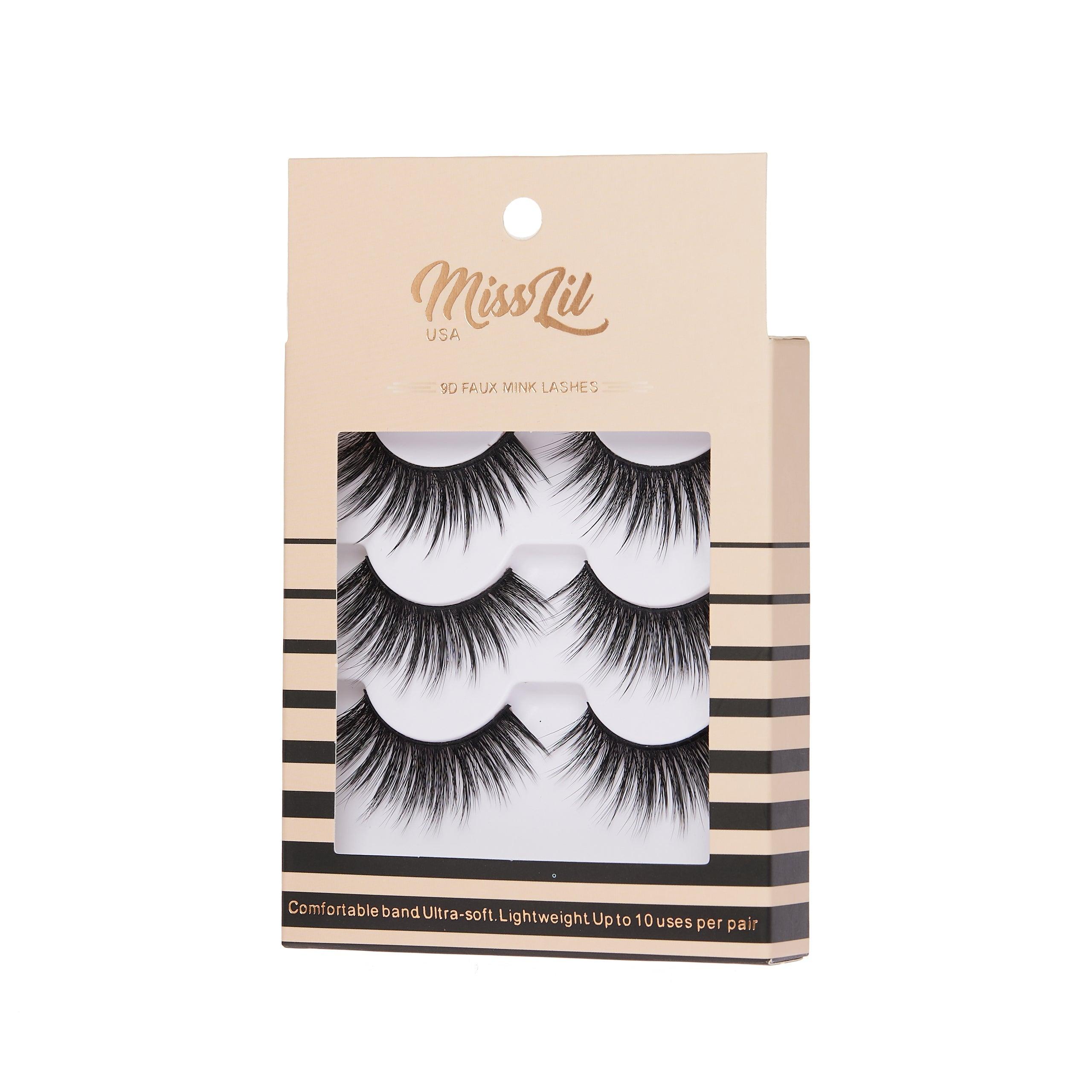 3-Pair Faux 9D Mink Eyelashes - Luxury Collection #3 - Pack of 12 - Miss Lil USA