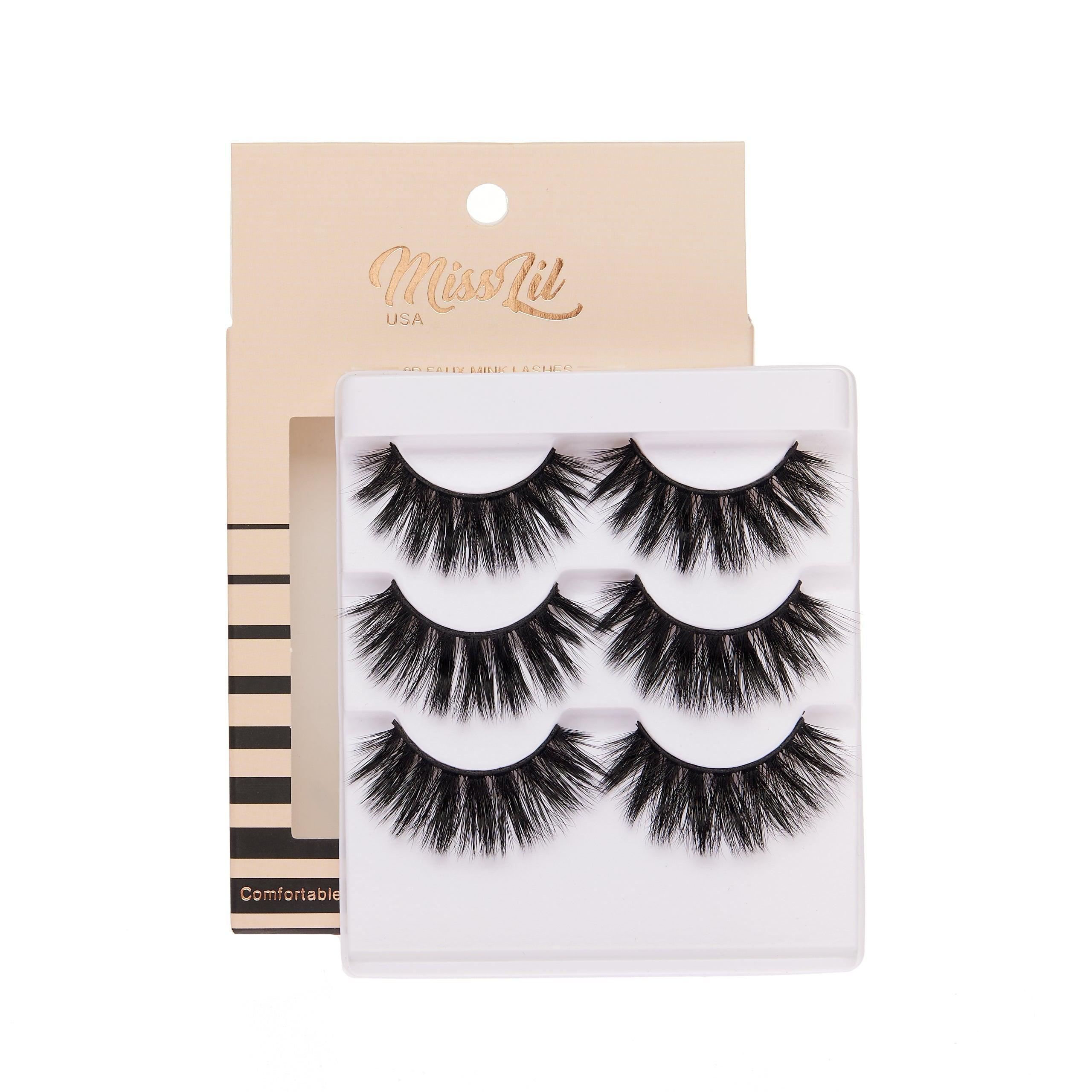 3-Pair Faux 9D Mink Eyelashes - Luxury Collection #4 - Pack of 12 - Miss Lil USA