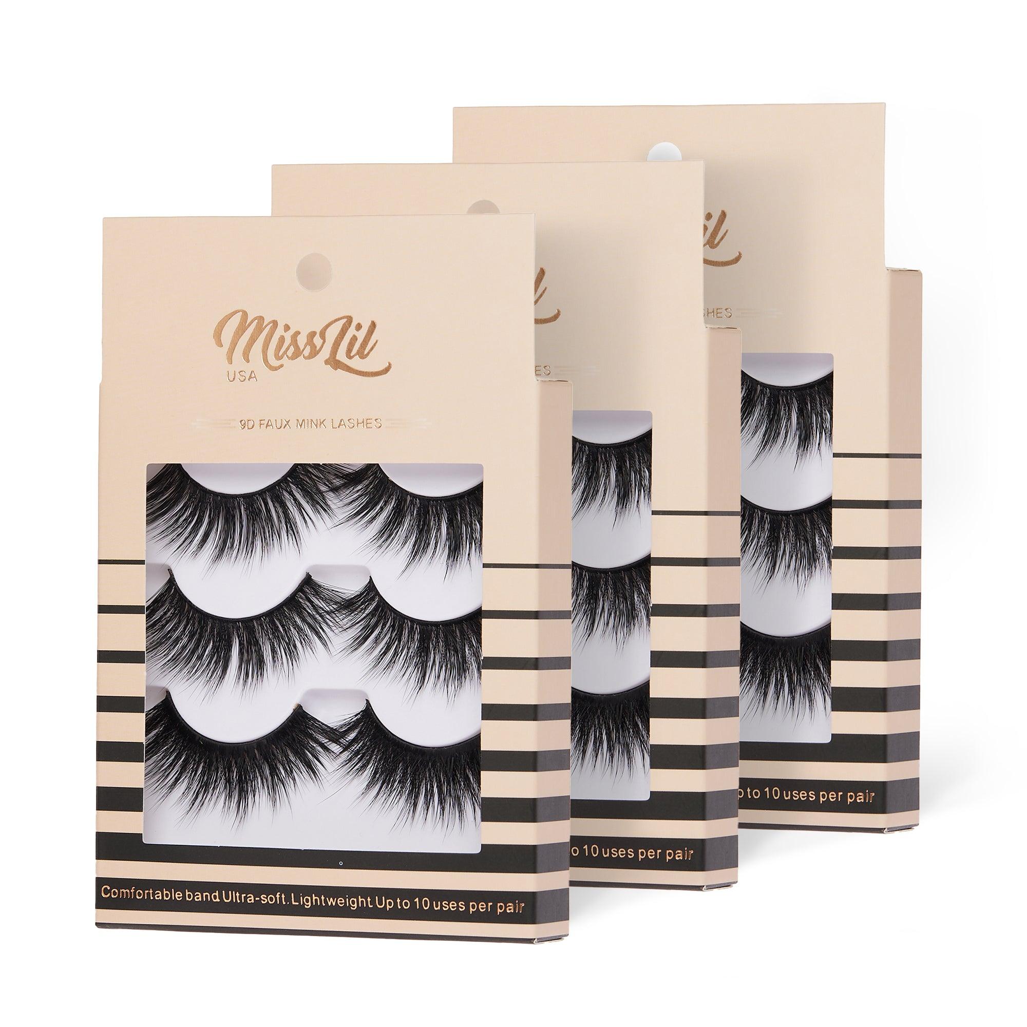 3-Pair Faux 9D Mink Eyelashes - Luxury Collection #7 - Pack of 3 - Miss Lil USA