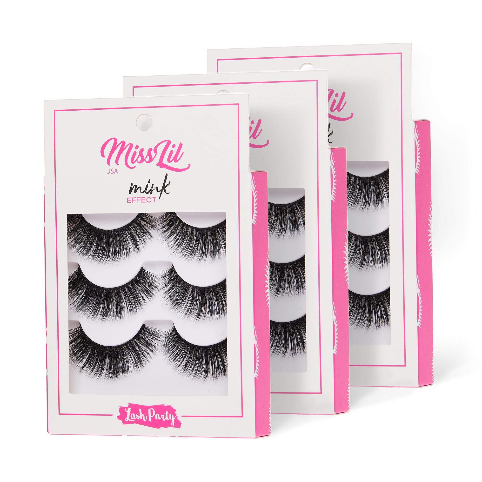 3-Pair Faux Mink Effect Eyelashes - Lash Party Collection #11 - Pack of 3