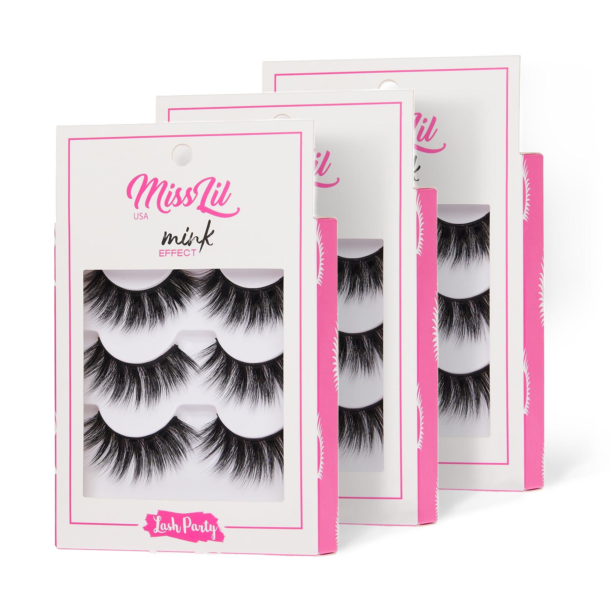 3-Pair Faux Mink Effect Eyelashes - Lash Party Collection #16 - Pack of 3 - Miss Lil USA