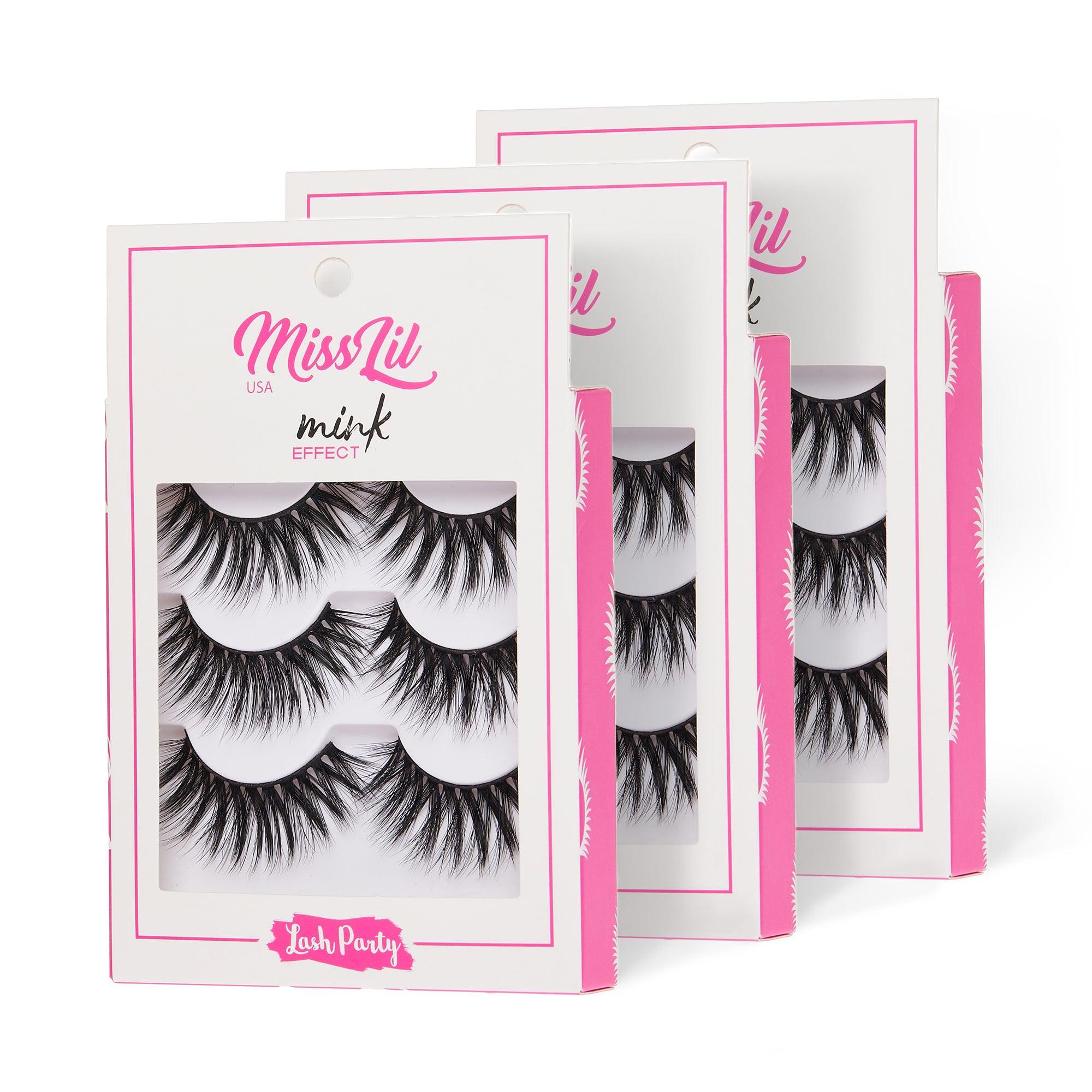 3-Pair Faux Mink Effect Eyelashes - Lash Party Collection #20 - Pack of 3 - Miss Lil USA