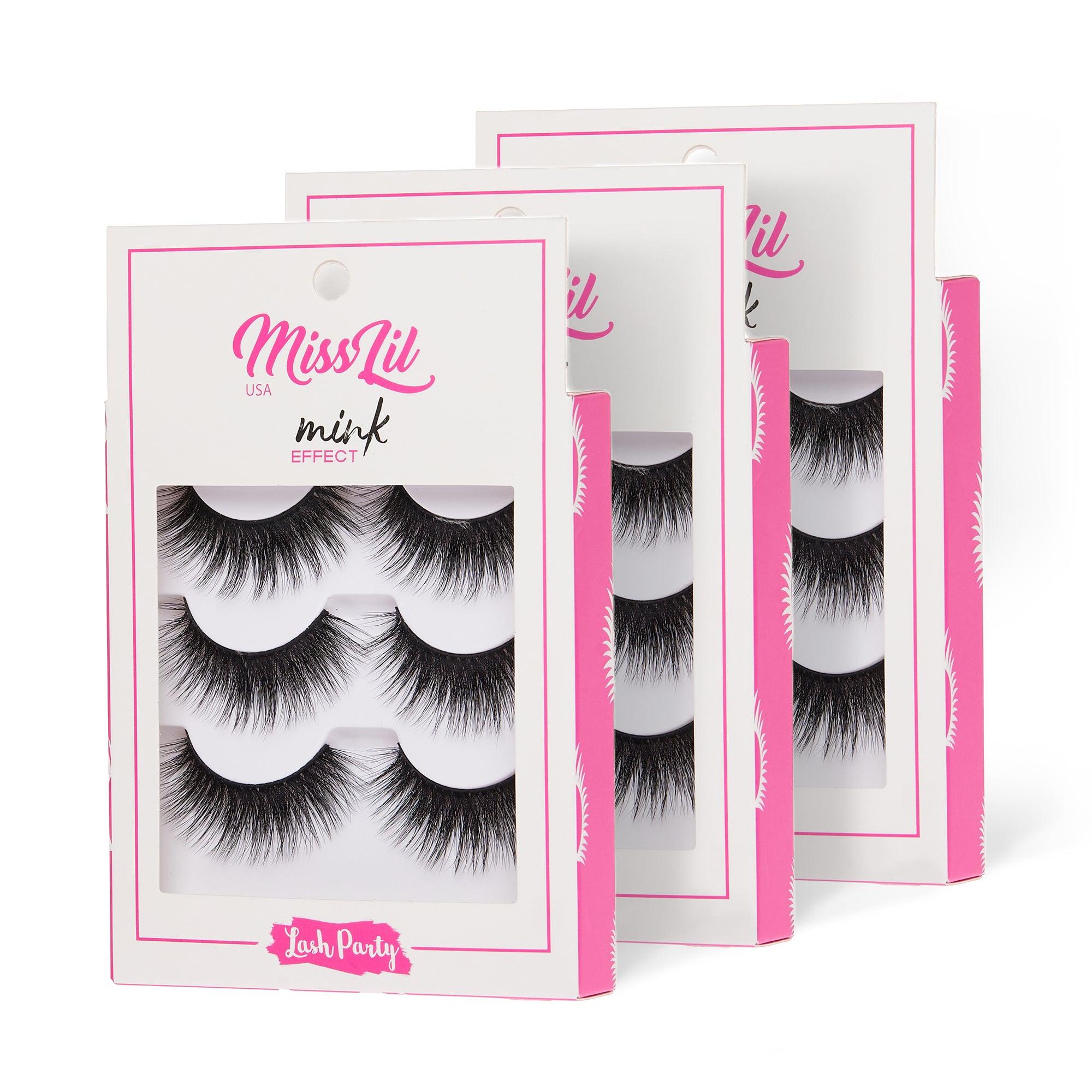 3-Pair Faux Mink Effect Eyelashes - Lash Party Collection #6 - Pack of 3 - Miss Lil USA
