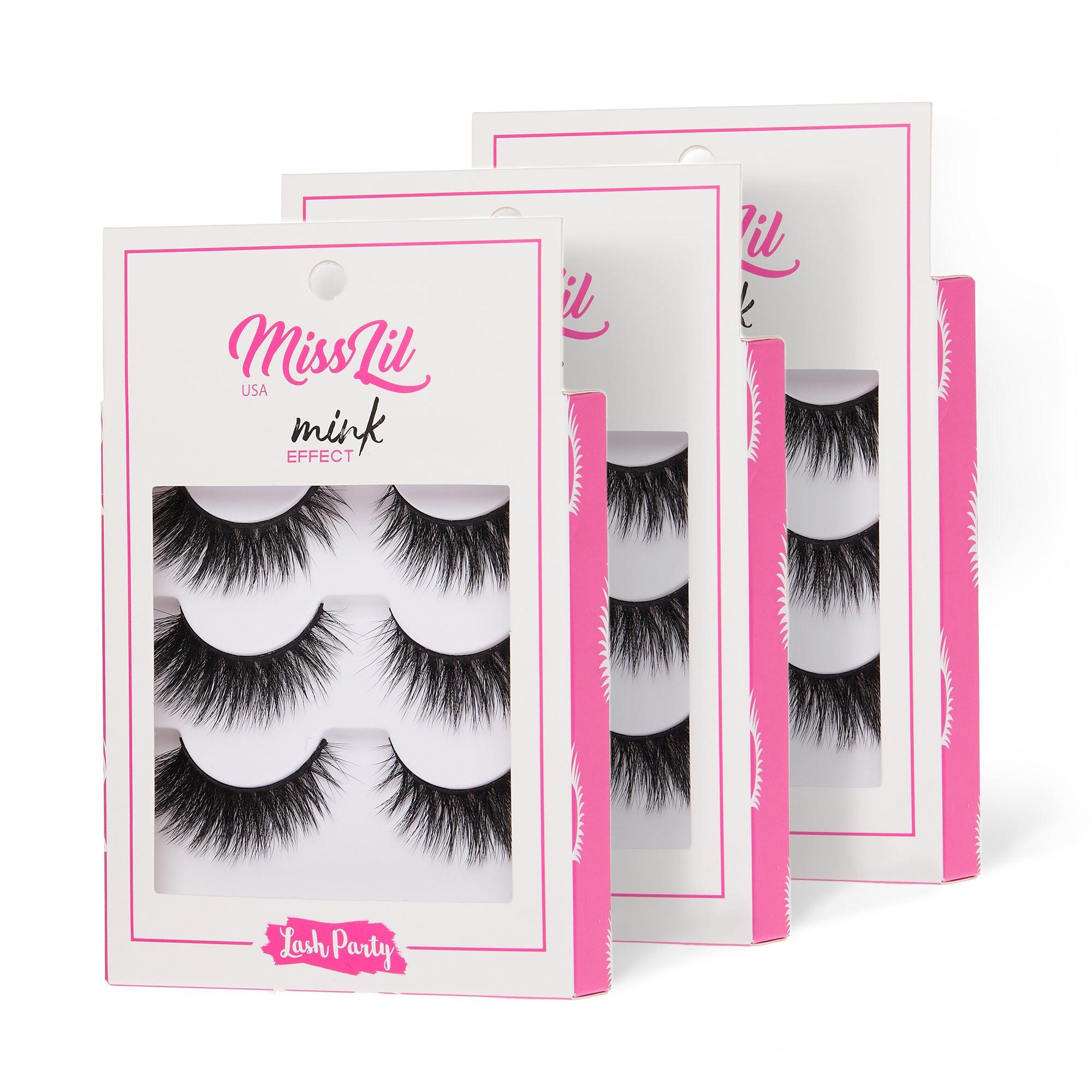 3-Pair Faux Mink Effect Eyelashes - Lash Party Collection #8 - Pack of 3 - Miss Lil USA