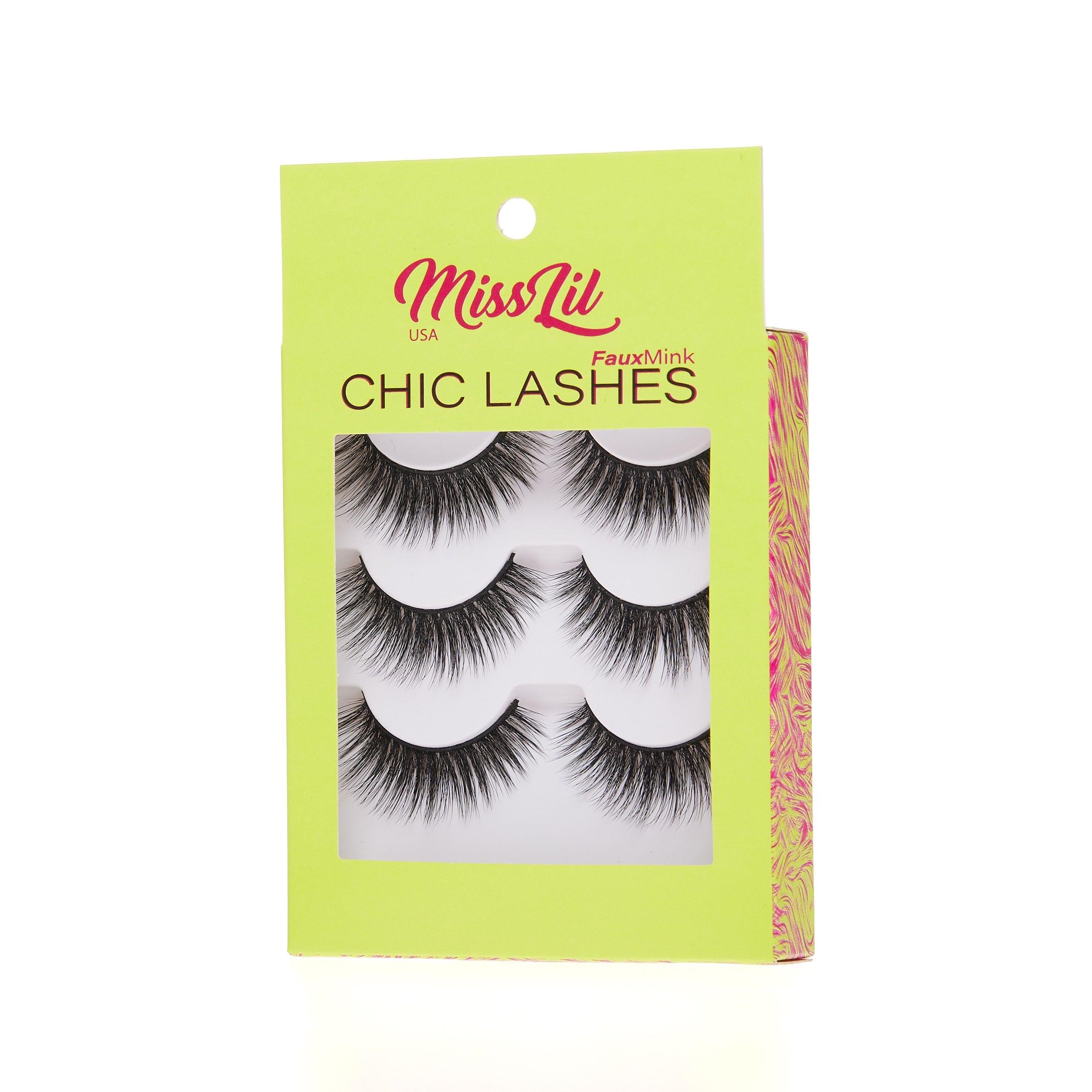 3-Pair Faux Mink Eyelashes - Chic Lashes Collection #38 - Pack of 12 - Miss Lil USA