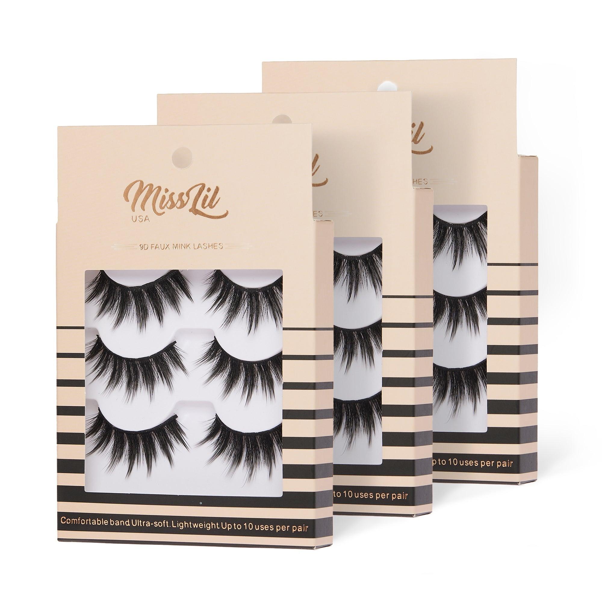 Copy of 3-Pair Faux 9D Mink Eyelashes - Luxury Collection #1 - Pack of 12 - Miss Lil USA