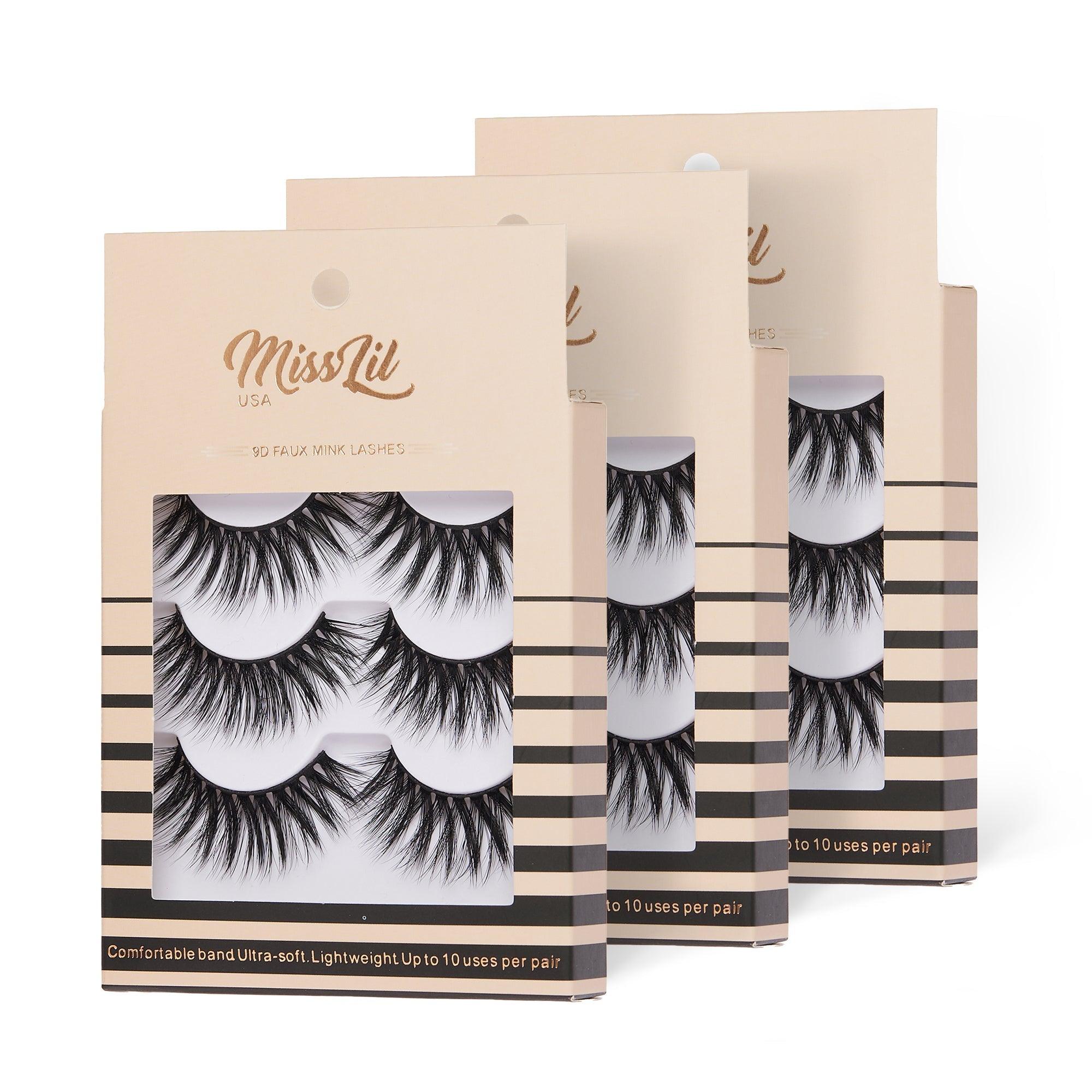 Copy of 3-Pair Faux 9D Mink Eyelashes - Luxury Collection #11 - Pack of 12 - Miss Lil USA