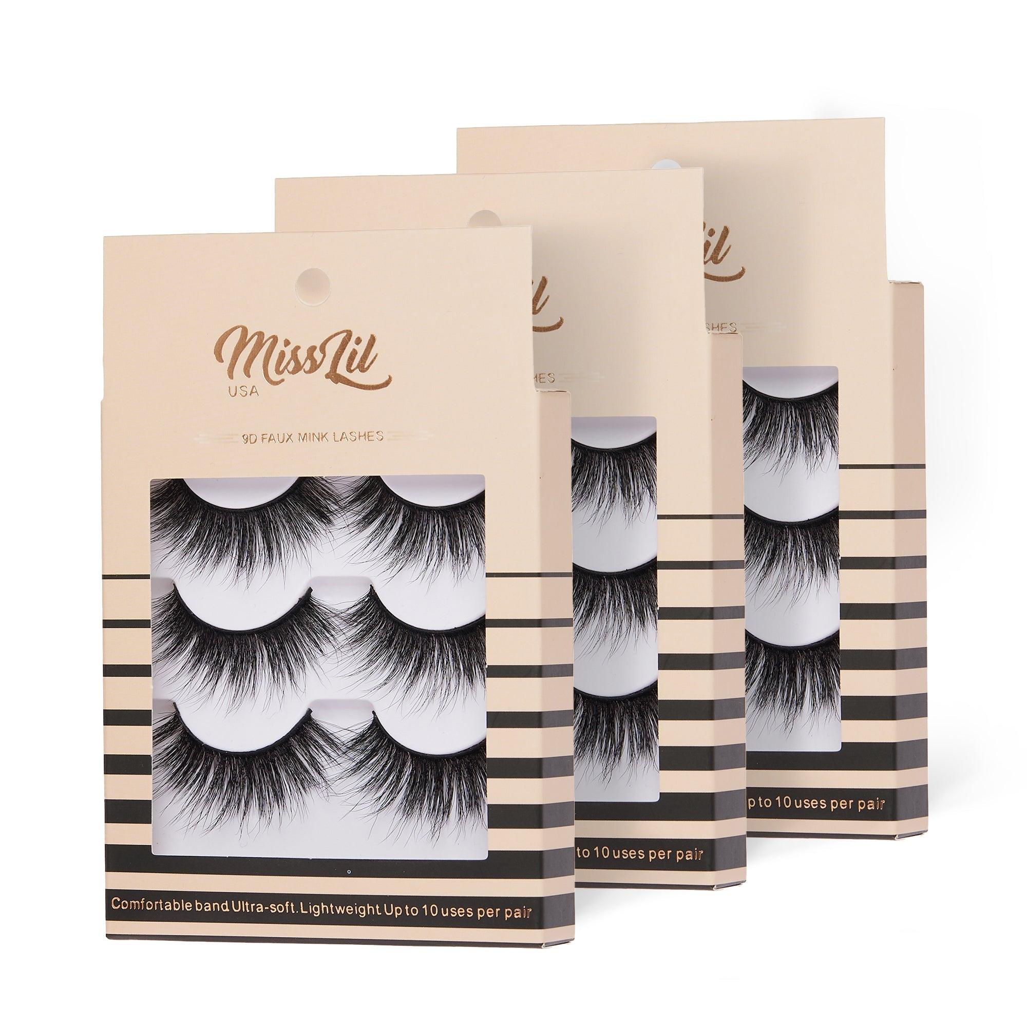 Copy of 3-Pair Faux 9D Mink Eyelashes - Luxury Collection #29 - Pack of 12 - Miss Lil USA