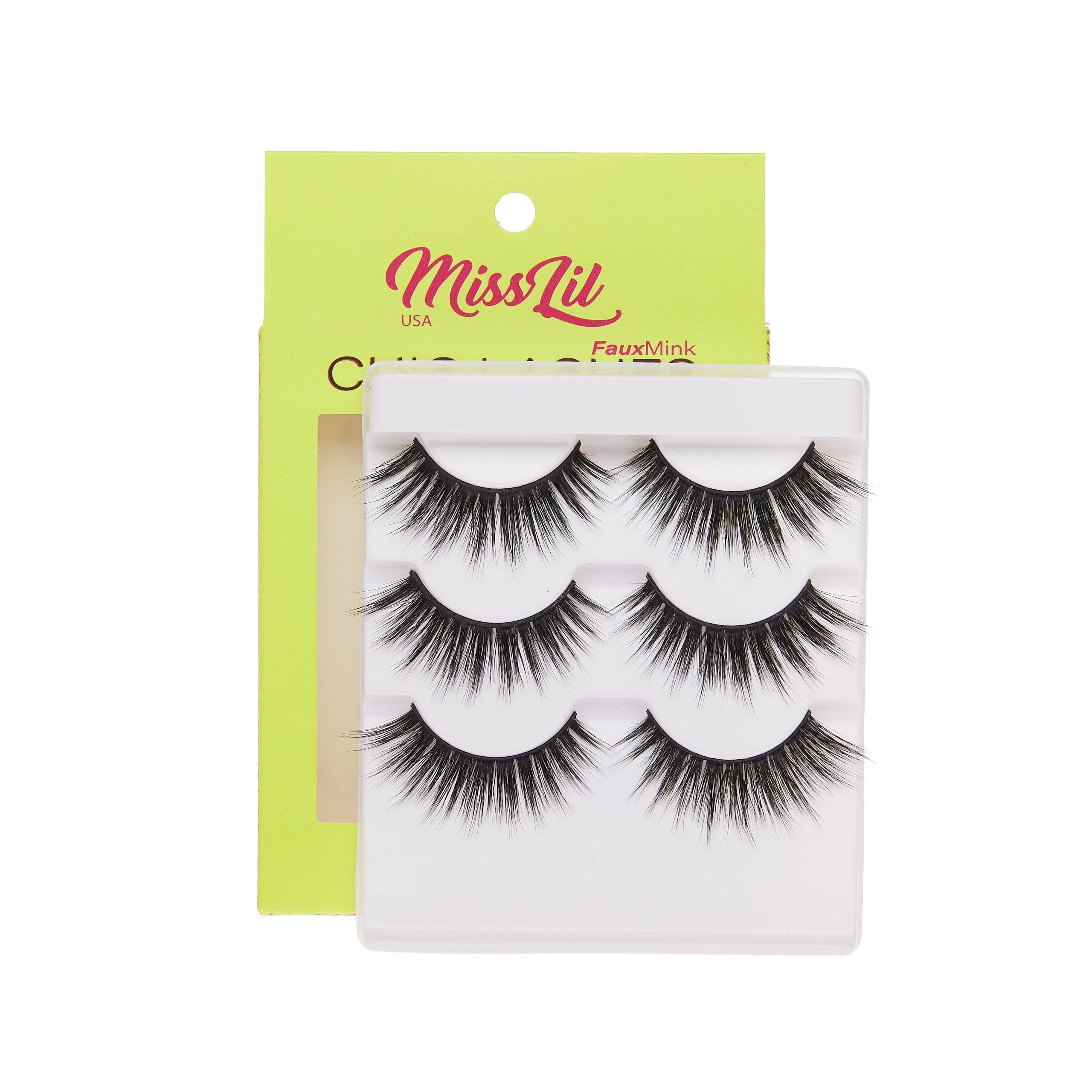 3-Pair Faux Mink Eyelashes - Chic Lashes Collection #1 - Pack of 3 - Miss Lil USA