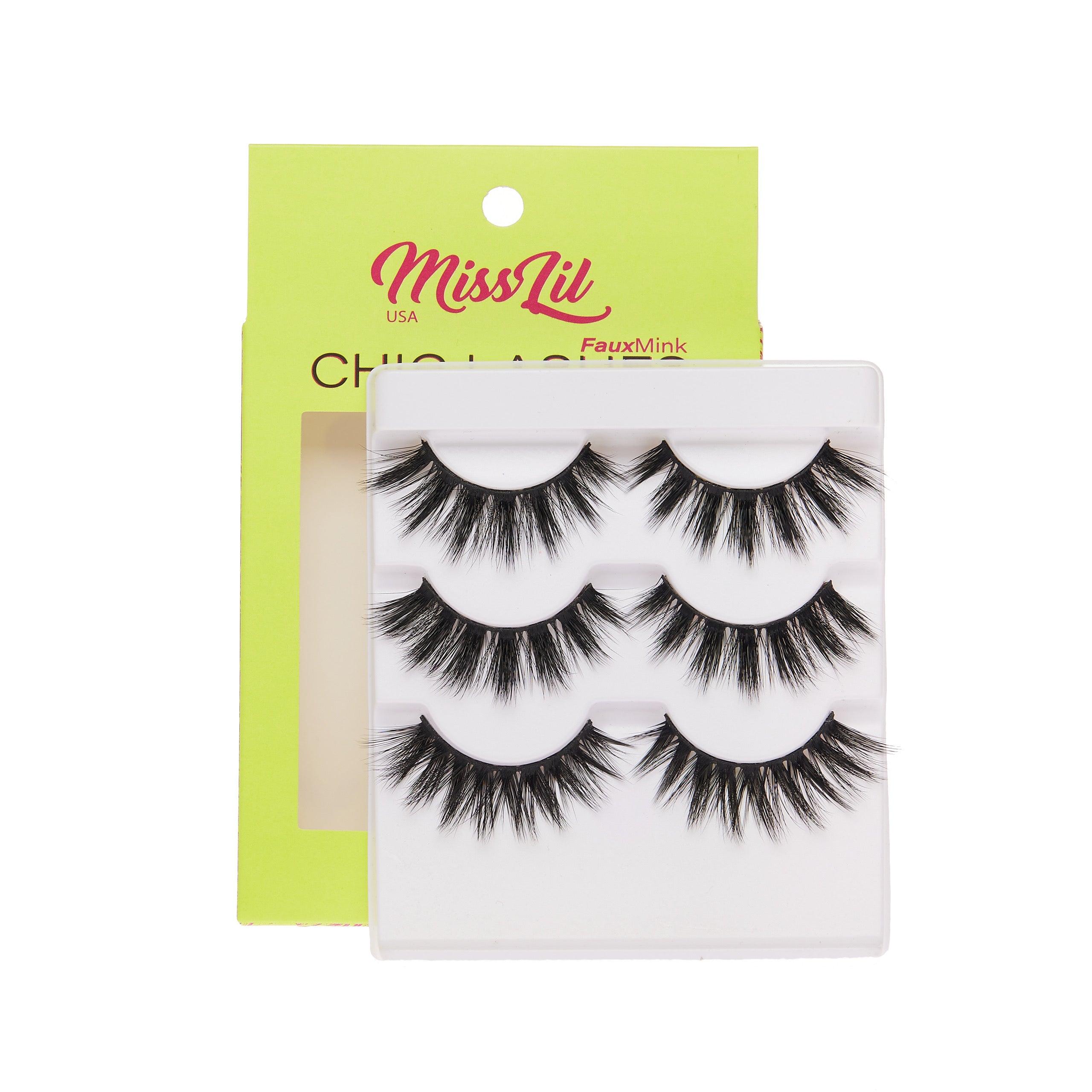 3-Pair Faux Mink Eyelashes - Chic Lashes Collection #14 - Pack of 3 - Miss Lil USA