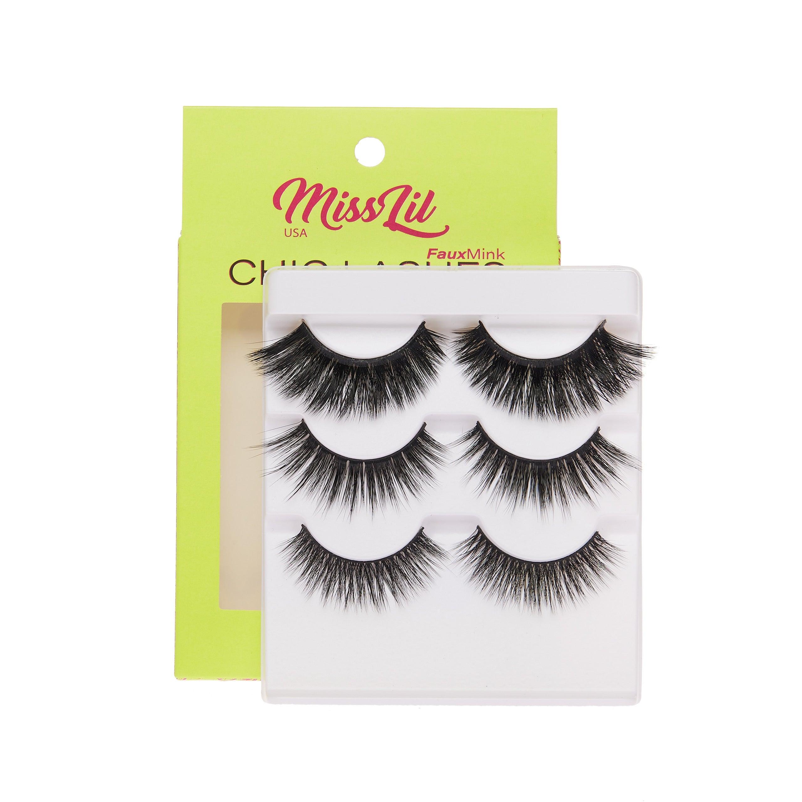 3-Pair Faux Mink Eyelashes - Chic Lashes Collection #15 - Pack of 3 - Miss Lil USA
