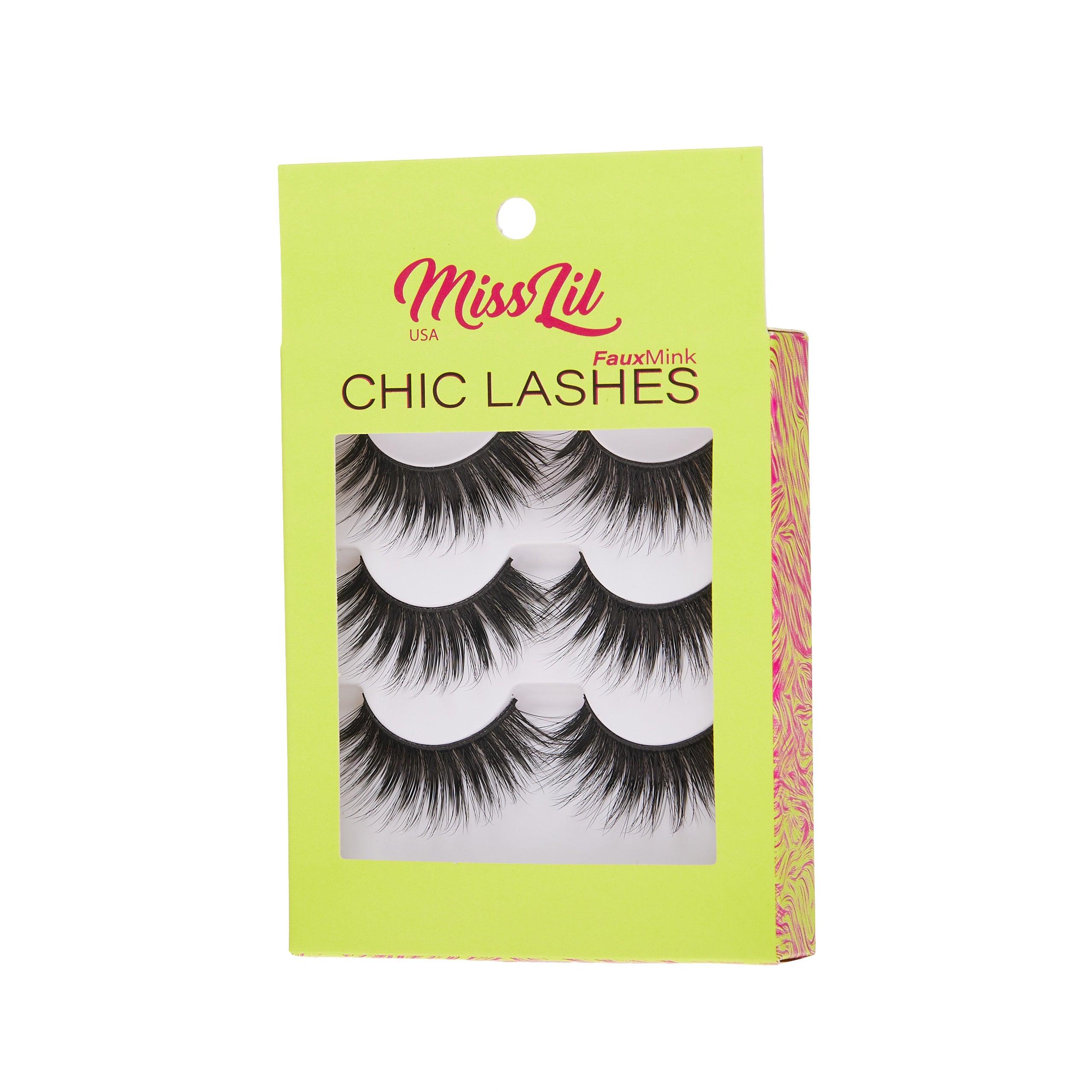 3-Pair Faux Mink Eyelashes - Chic Lashes Collection #18 - Pack of 3 - Miss Lil USA