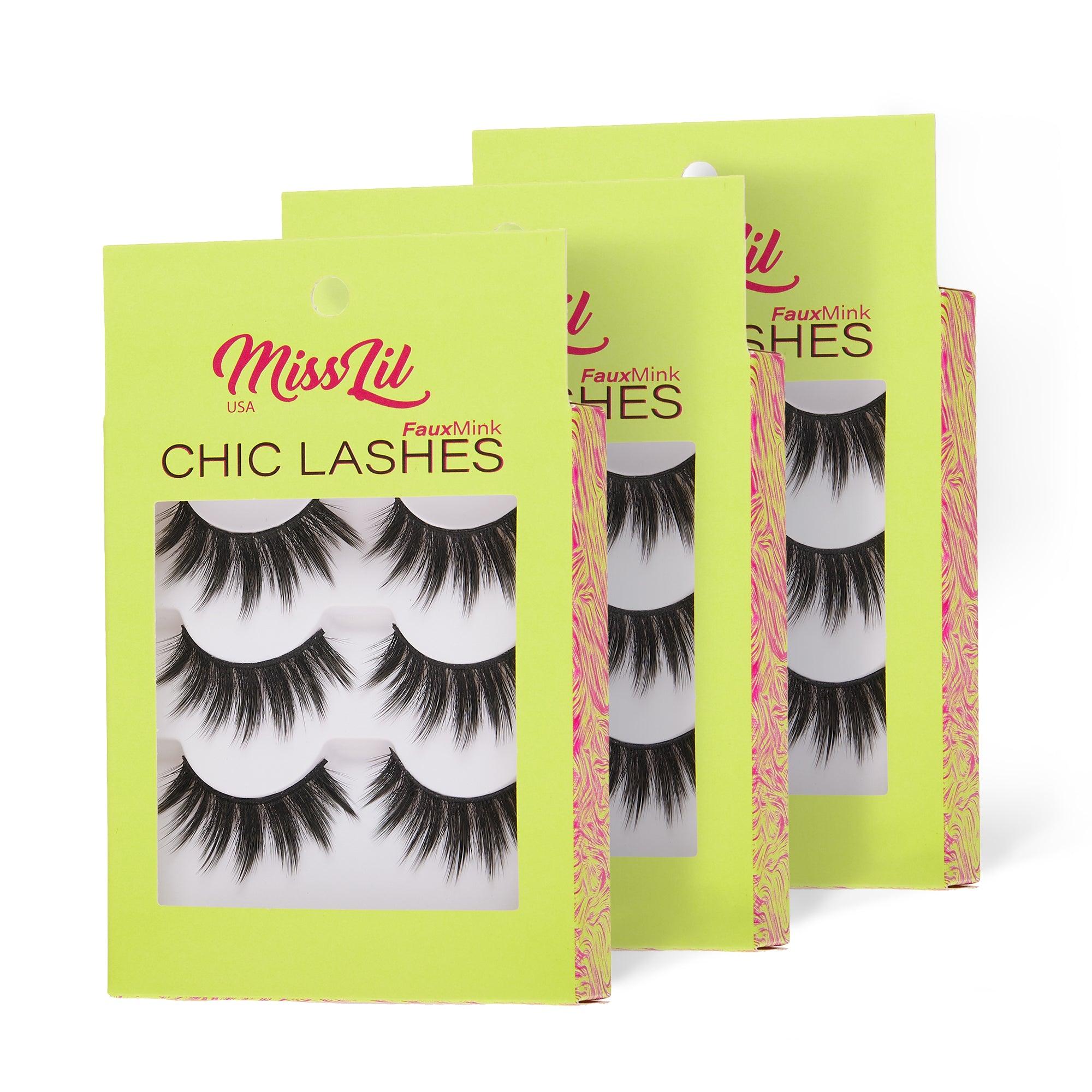 3-Pair Faux Mink Eyelashes - Chic Lashes Collection #19 - Pack of 3 - Miss Lil USA