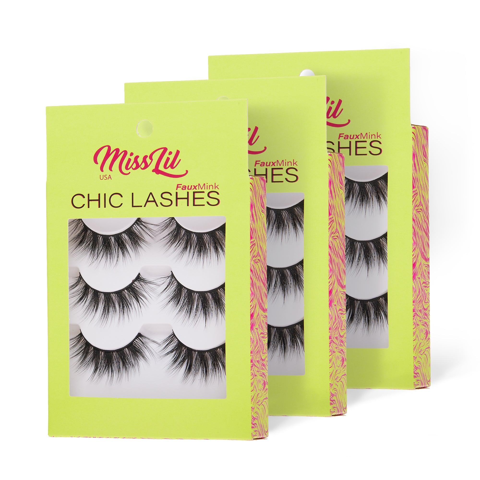 3-Pair Faux Mink Eyelashes - Chic Lashes Collection #36 - Pack of 3 - Miss Lil USA