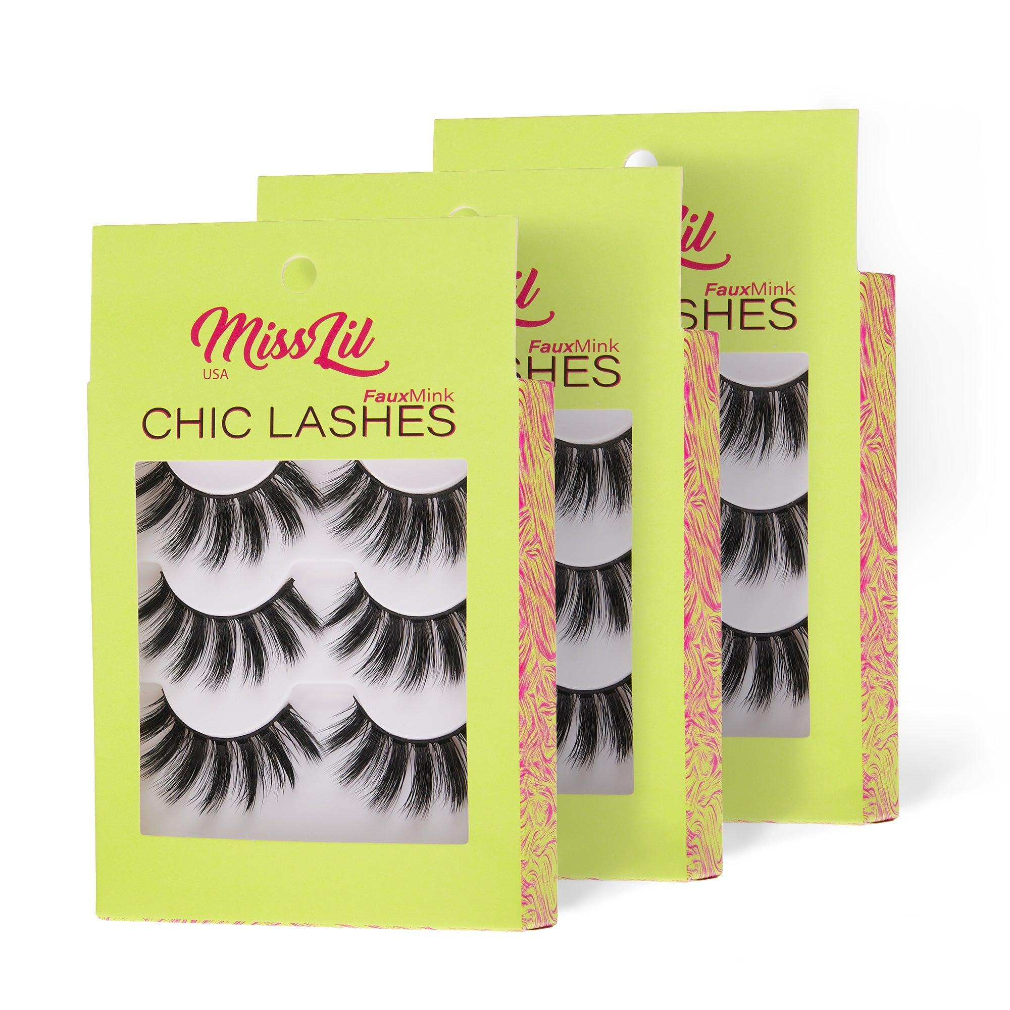 3-Pair Faux Mink Eyelashes - Chic Lashes Collection #4 - Pack of 3 - Miss Lil USA