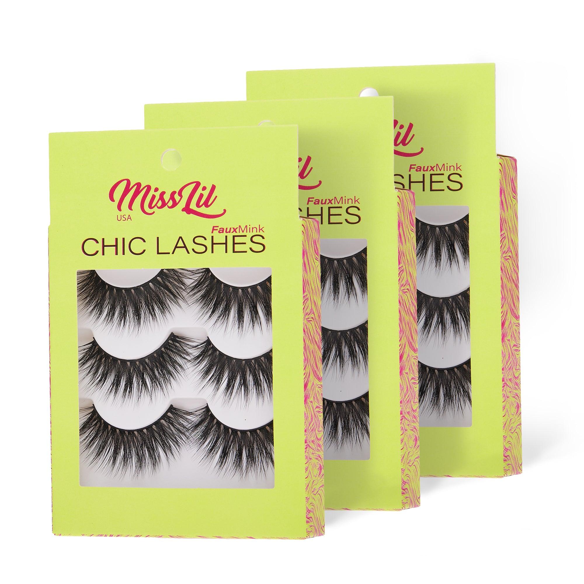 3-Pair Faux Mink Eyelashes - Chic Lashes Collection #8 - Pack of 3 - Miss Lil USA