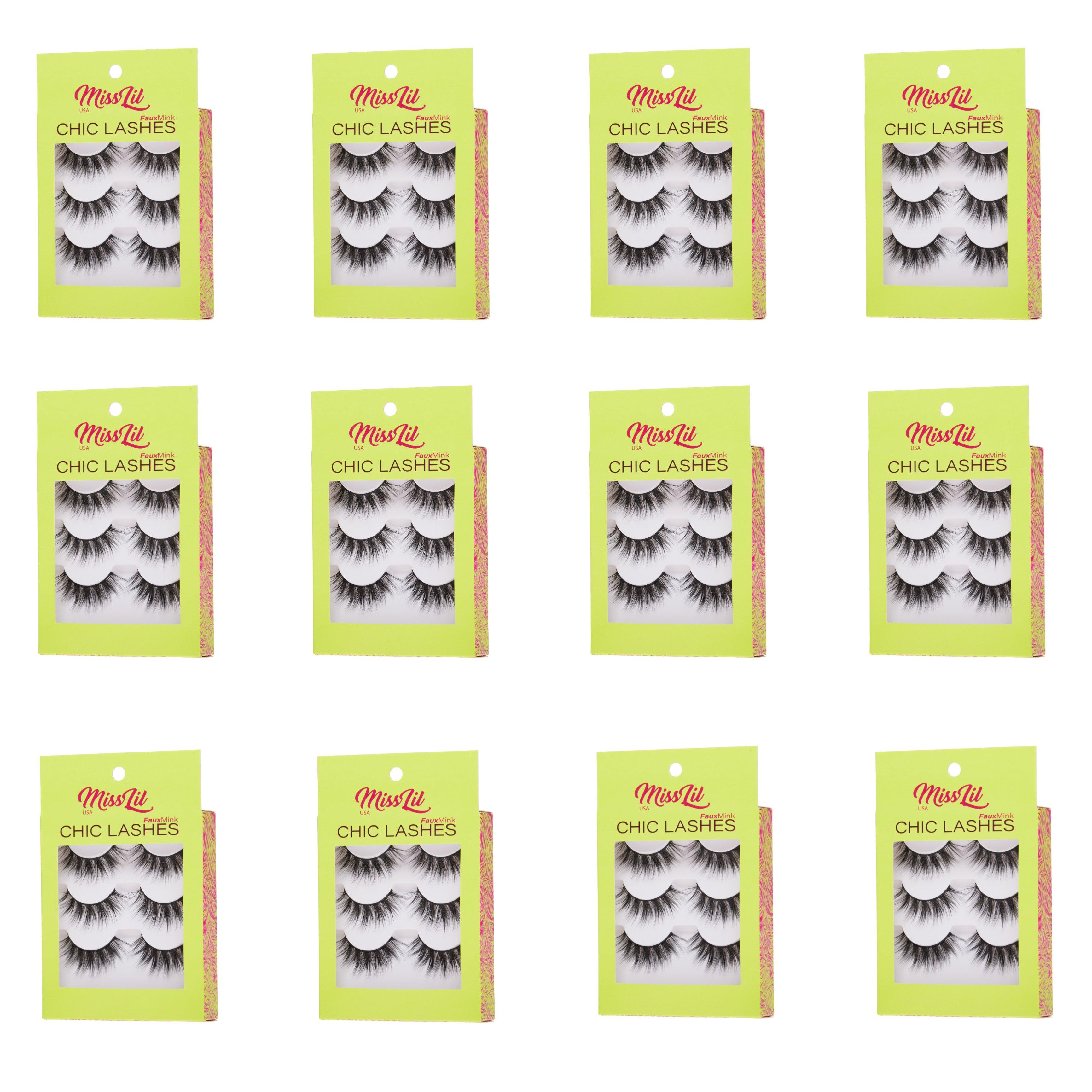 Chic Lashes - (12 Pack)( 36 Pairs of different numbers ) - Miss Lil USA