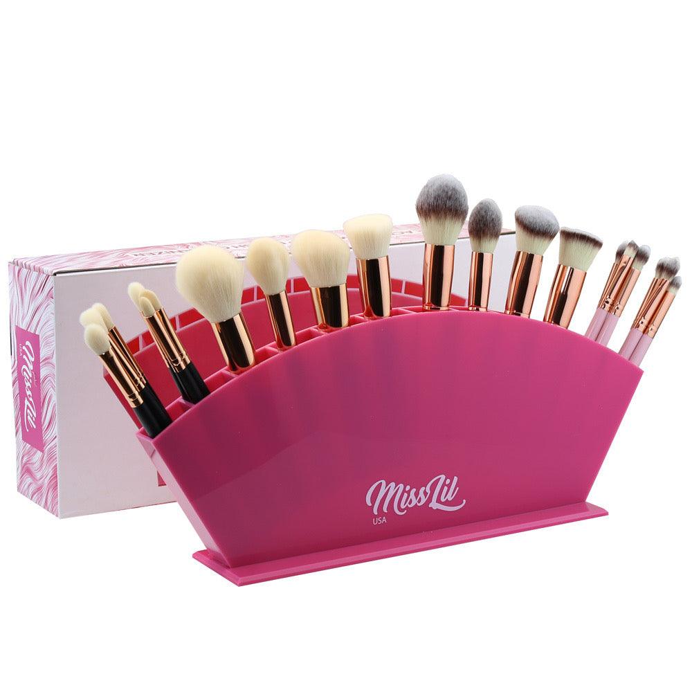 Miss Lil USA Makeup Beauty Brush Organizer | 12 Space Cosmetic Storage (Pink) - Miss Lil USA