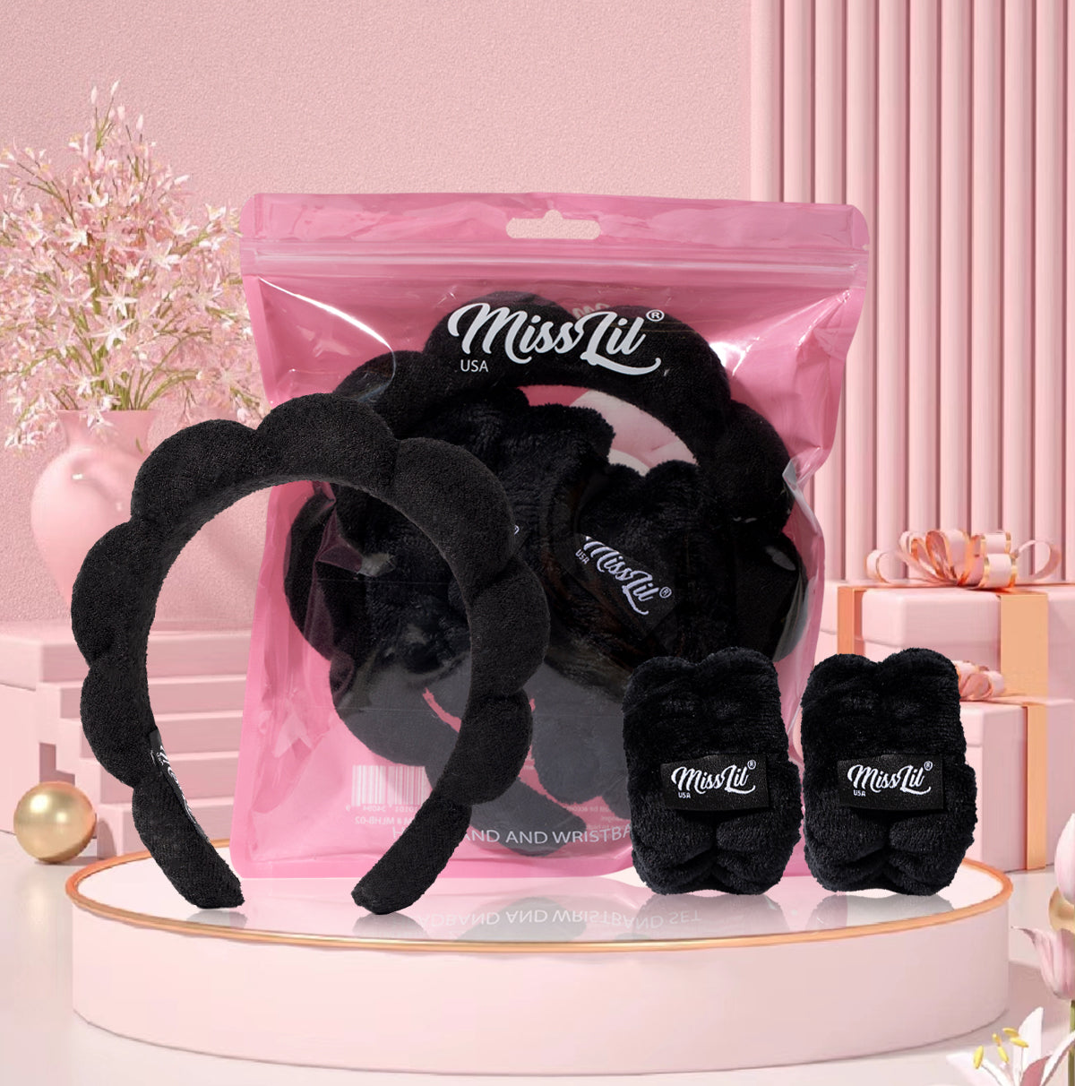Headband Wristband Set Black Miss Lil USA - Main Image