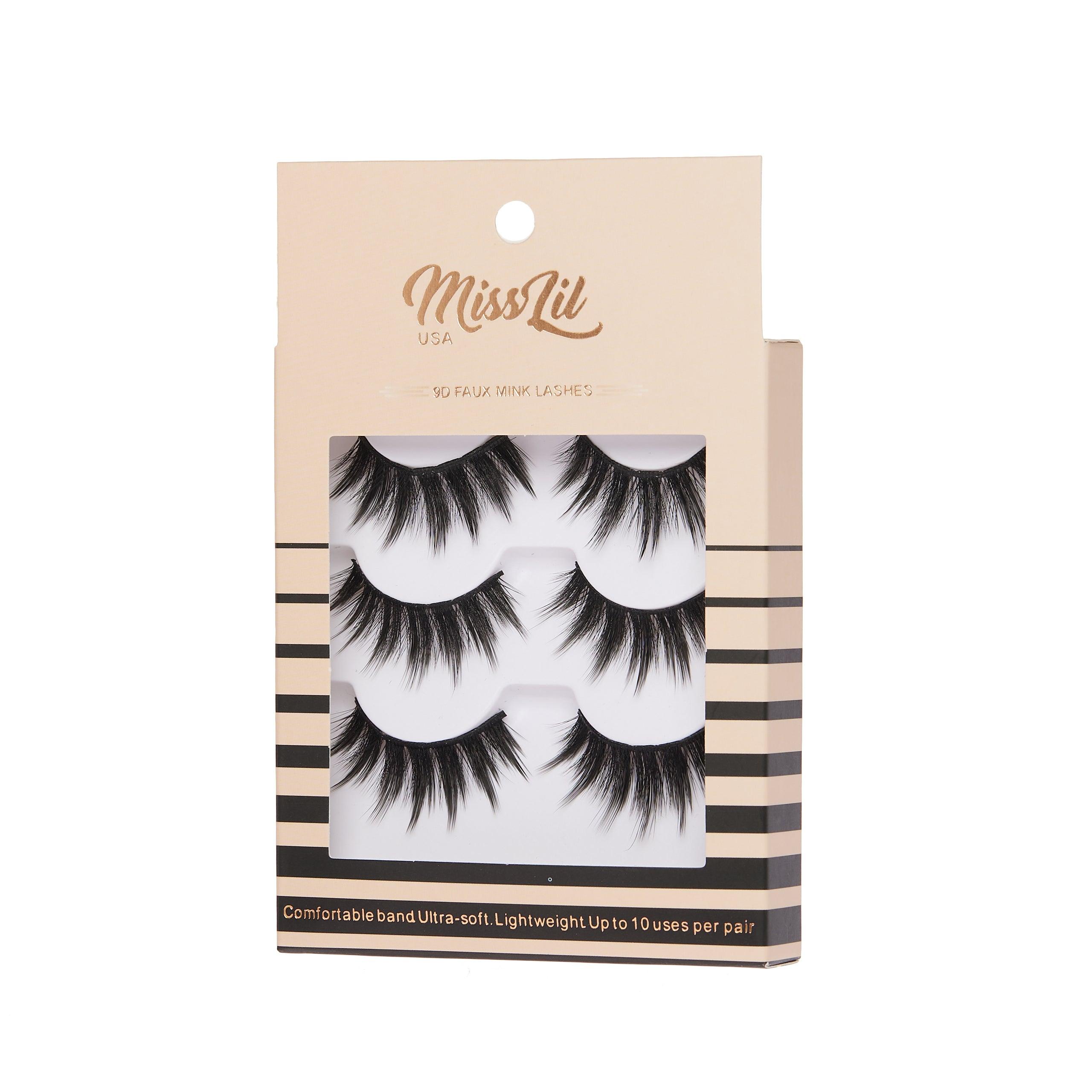 3-Pair Faux 9D Mink Eyelashes - Luxury Collection #1 - Pack of 3 - Miss Lil USA
