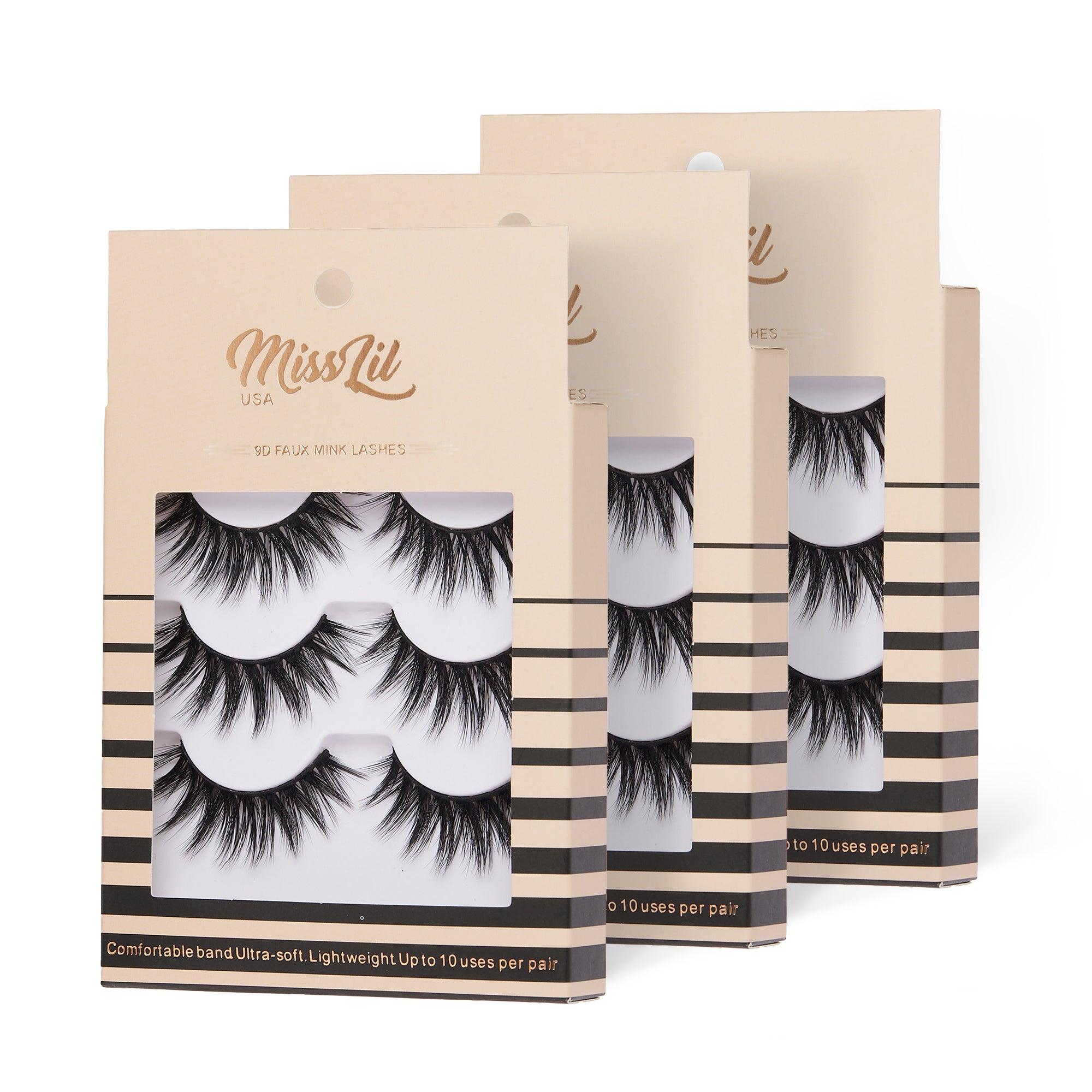 3-Pair Faux 9D Mink Eyelashes - Luxury Collection #10 - Pack of 3 - Miss Lil USA