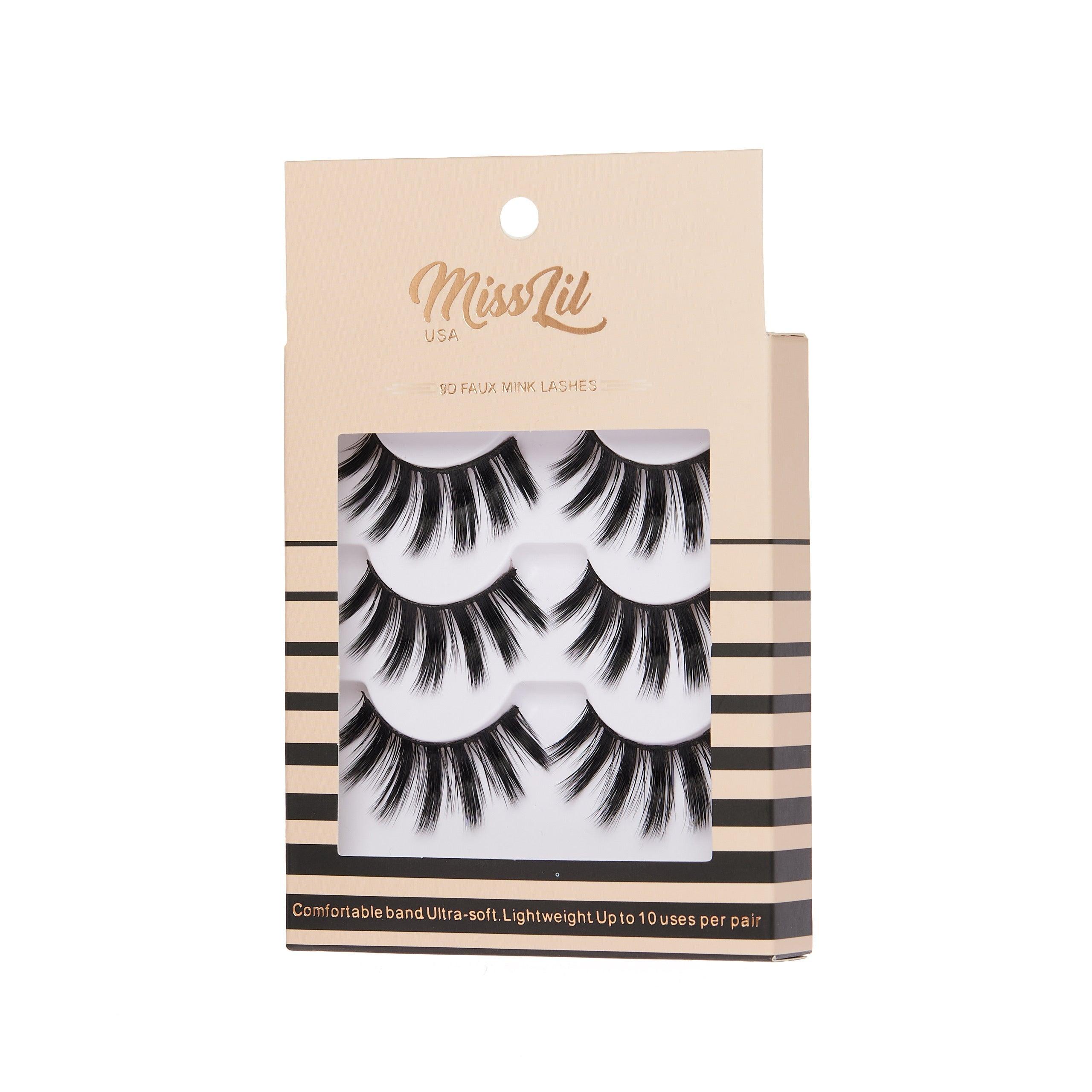 3-Pair Faux 9D Mink Eyelashes - Luxury Collection #14 - Pack of 12 - Miss Lil USA