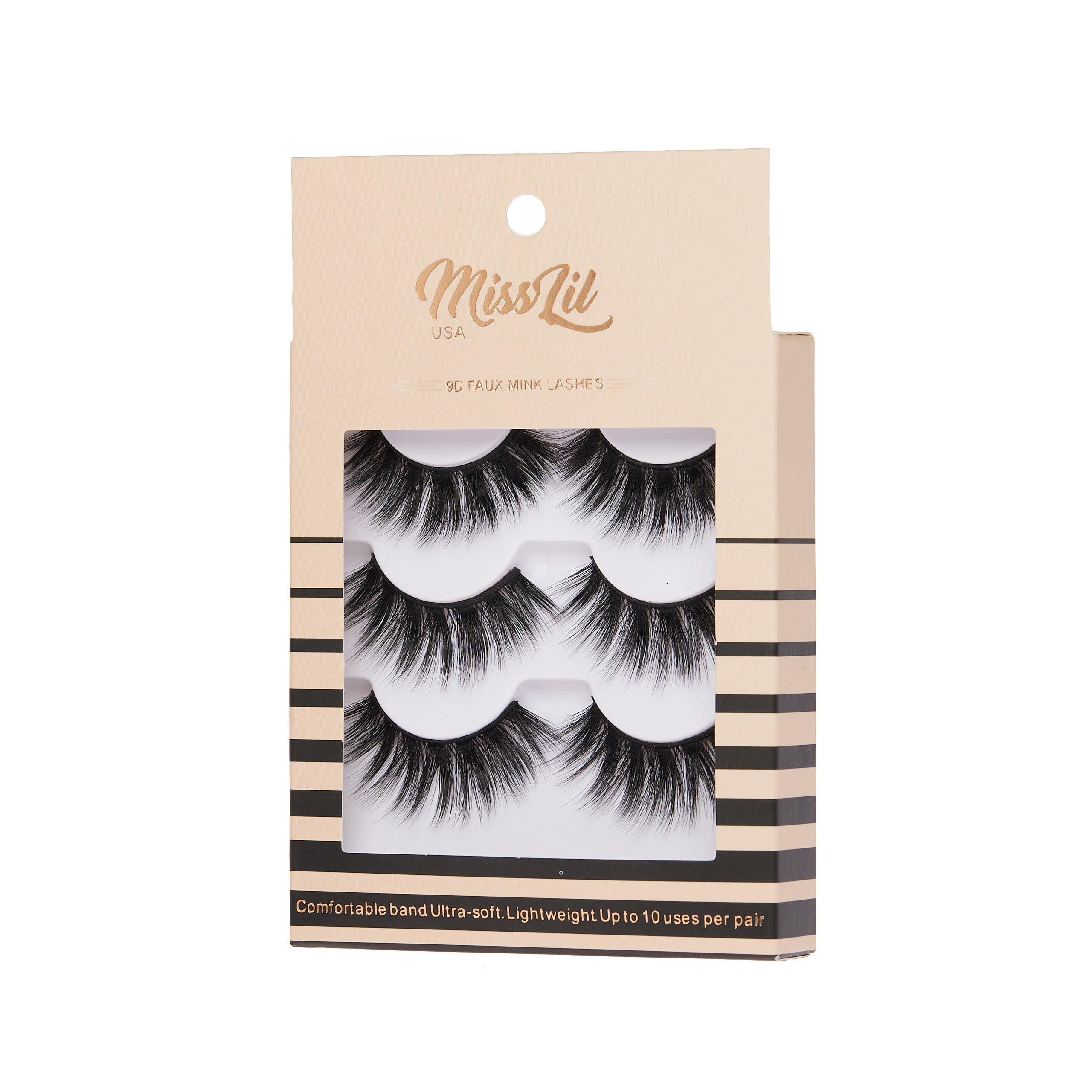3-Pair Faux 9D Mink Eyelashes - Luxury Collection #15 - Pack of 12 - Miss Lil USA