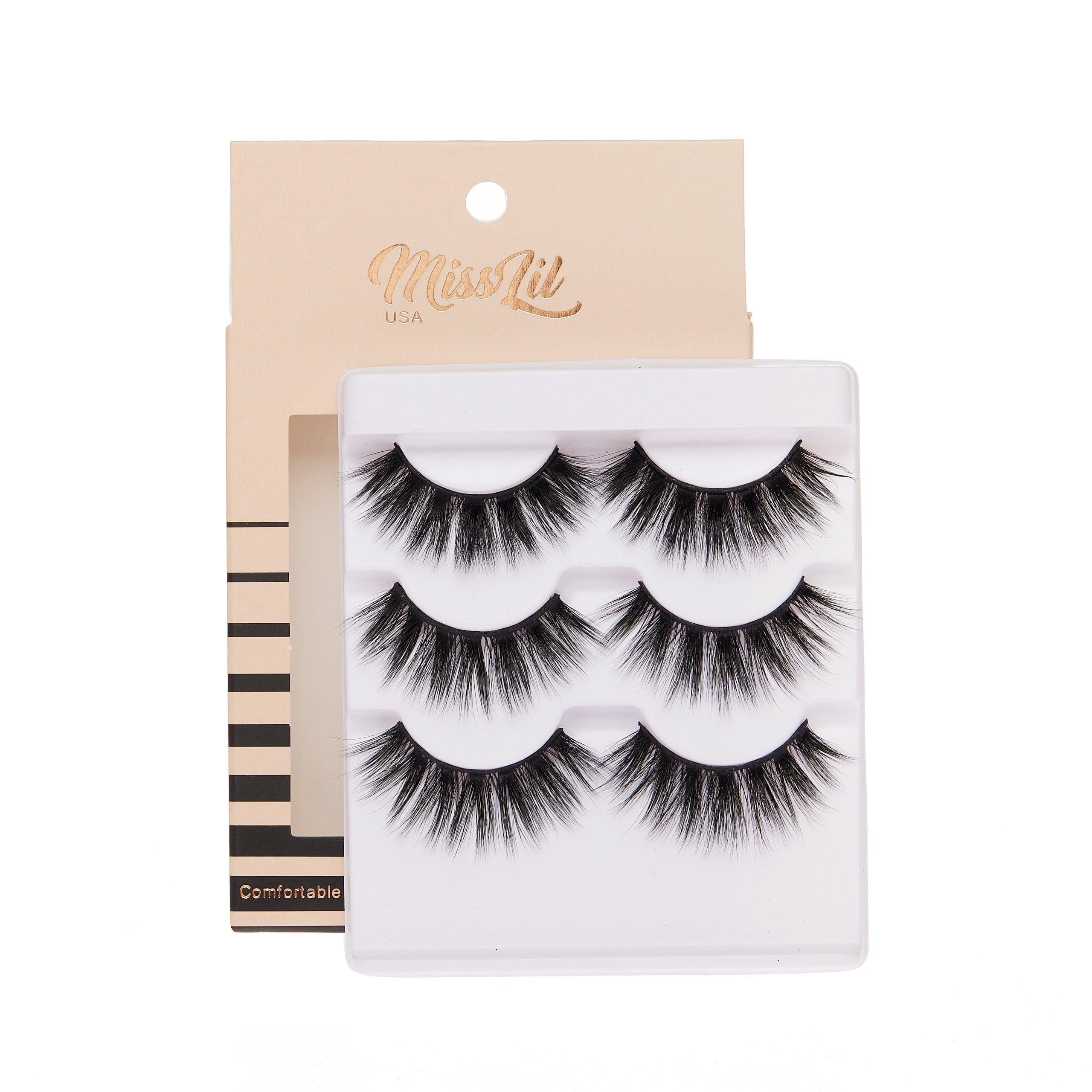 3-Pair Faux 9D Mink Eyelashes - Luxury Collection #15 - Pack of 12 - Miss Lil USA