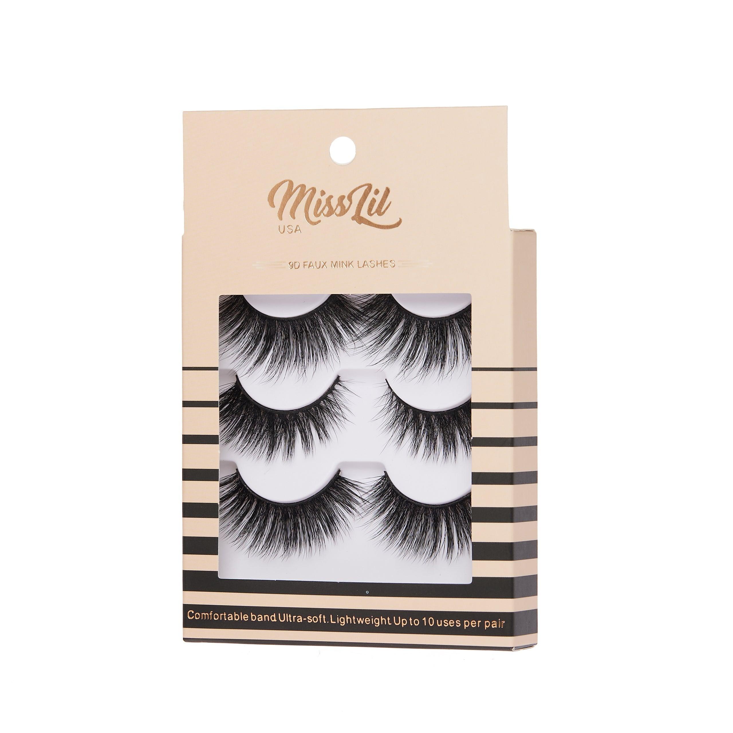 3-Pair Faux 9D Mink Eyelashes - Luxury Collection #17 - Pack of 12 - Miss Lil USA