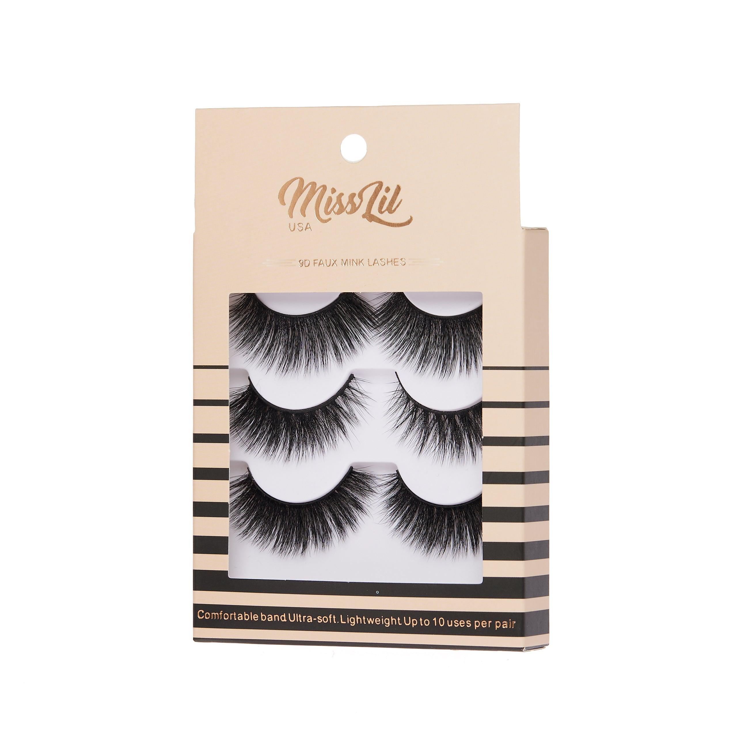 3-Pair Faux 9D Mink Eyelashes - Luxury Collection #18 - Pack of 12 - Miss Lil USA