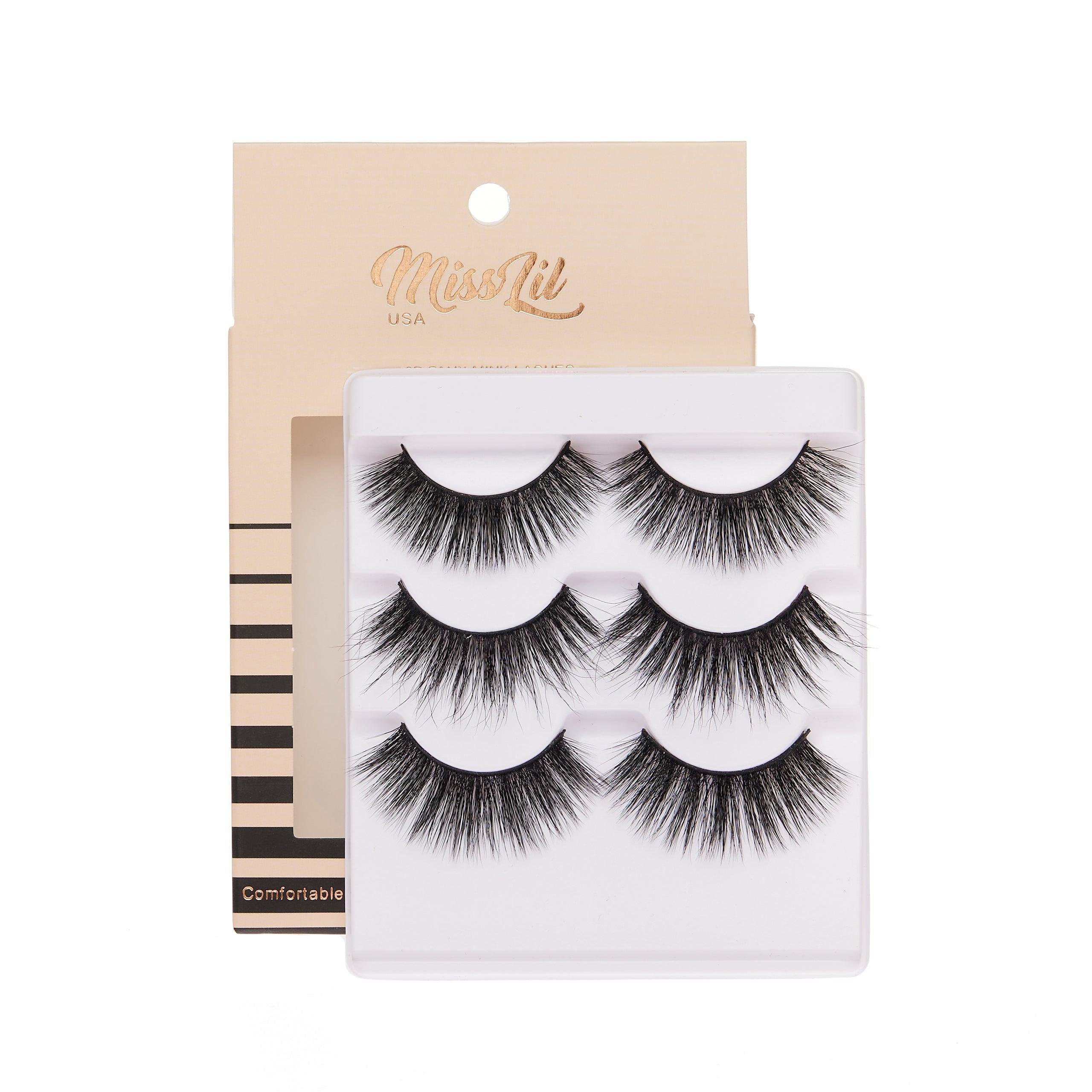 3-Pair Faux 9D Mink Eyelashes - Luxury Collection #19 - Pack of 12 - Miss Lil USA