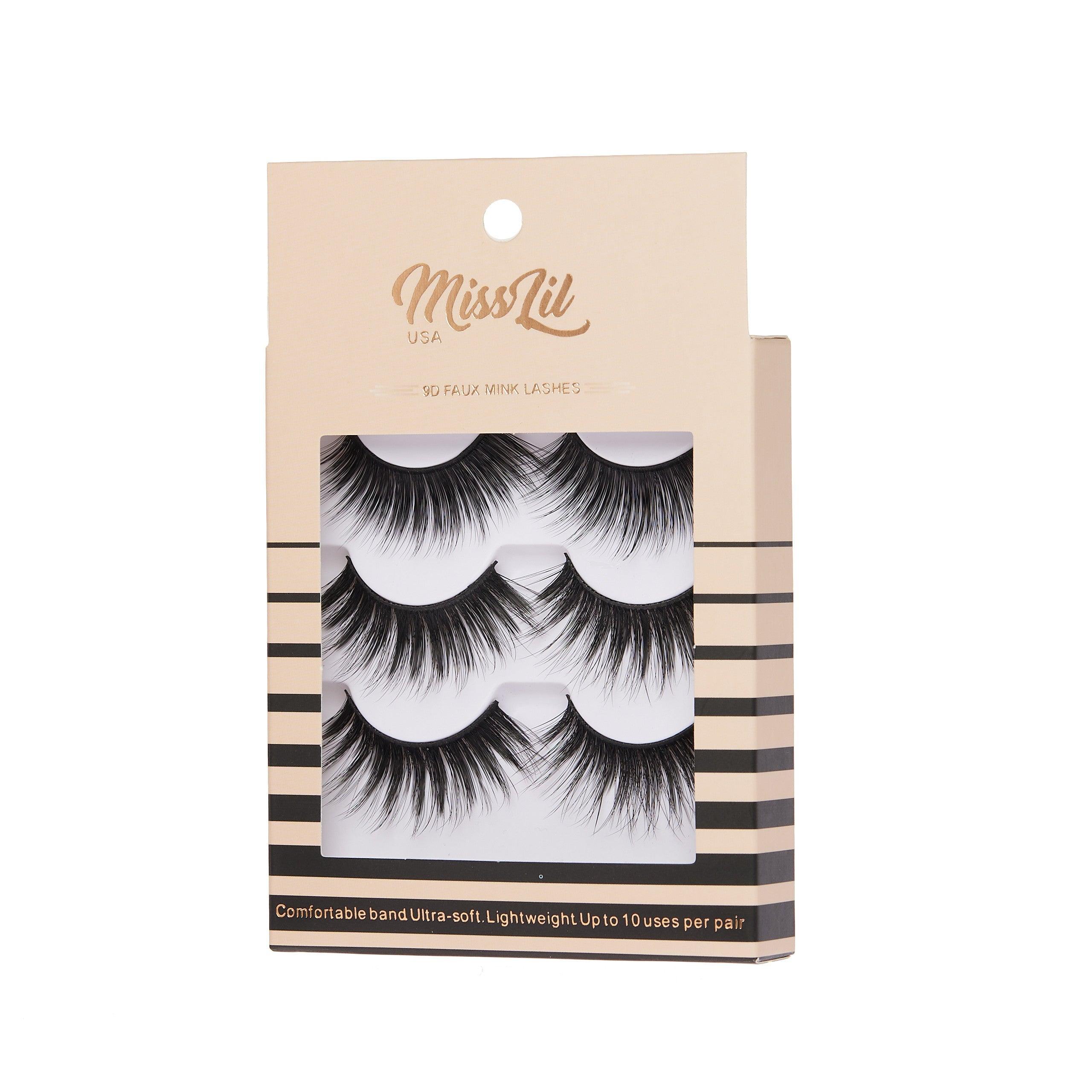 3-Pair Faux 9D Mink Eyelashes - Luxury Collection #2 - Pack of 12 - Miss Lil USA