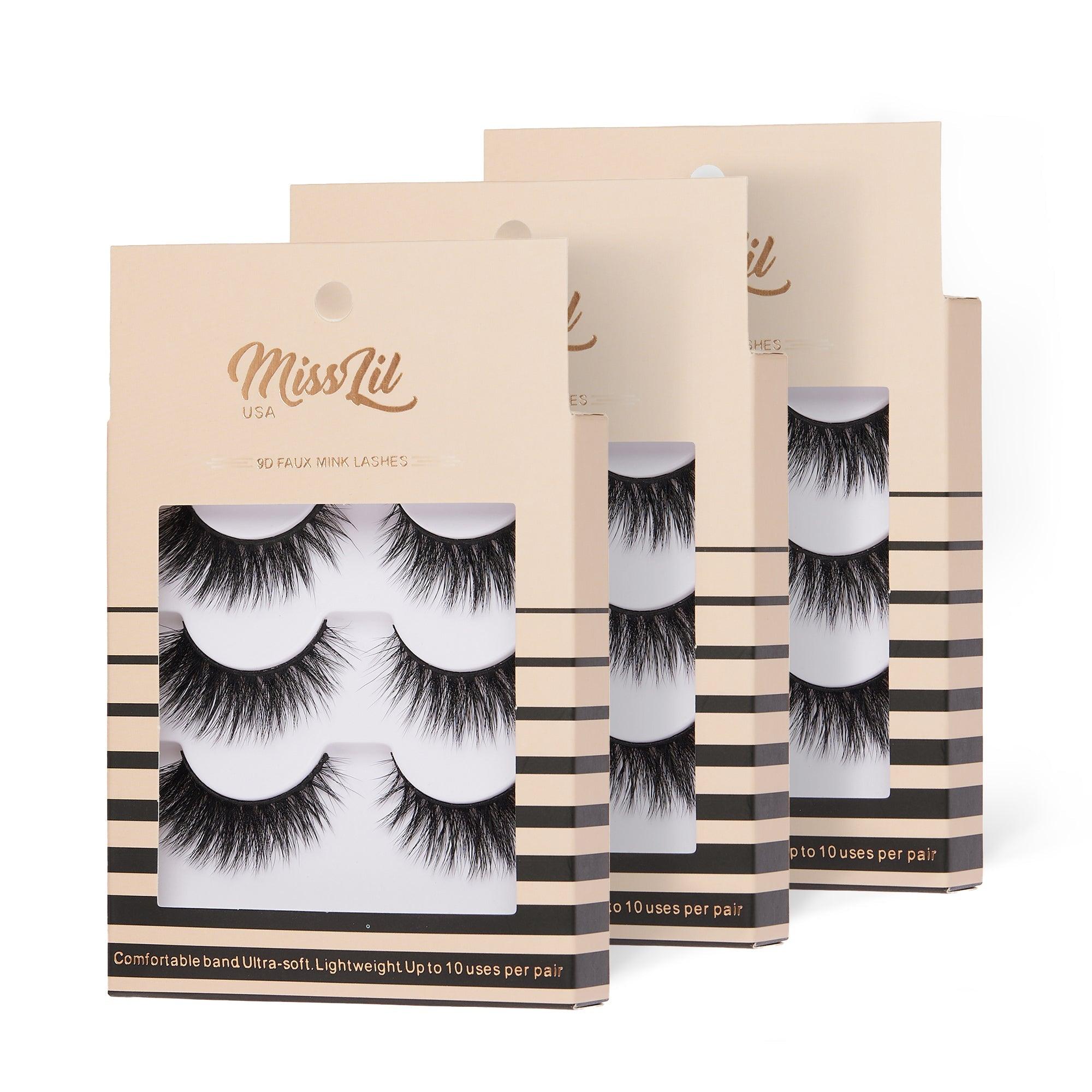 3-Pair Faux 9D Mink Eyelashes - Luxury Collection #23 - Pack of 23