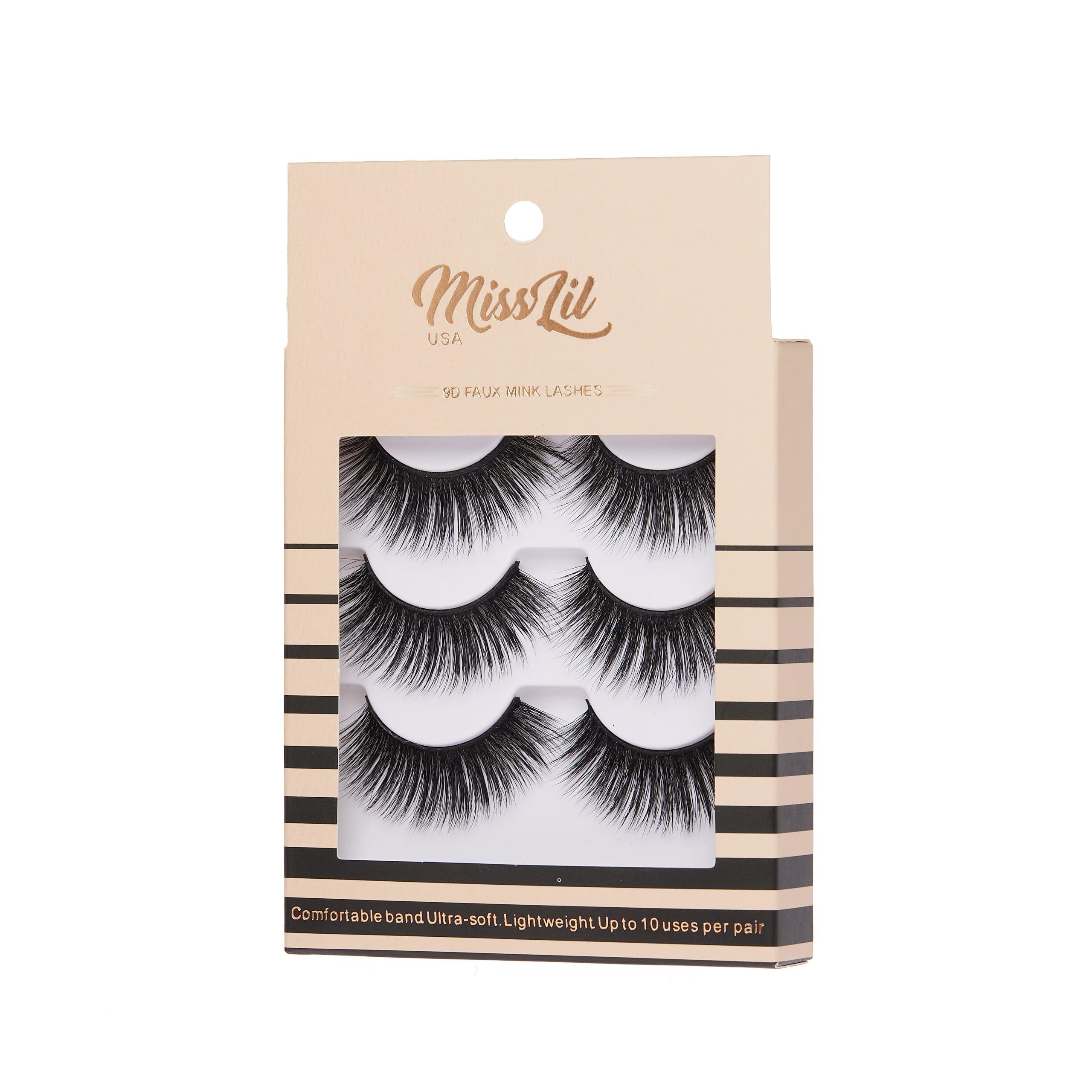 3-Pair Faux 9D Mink Eyelashes - Luxury Collection #24 - Pack of 12 - Miss Lil USA