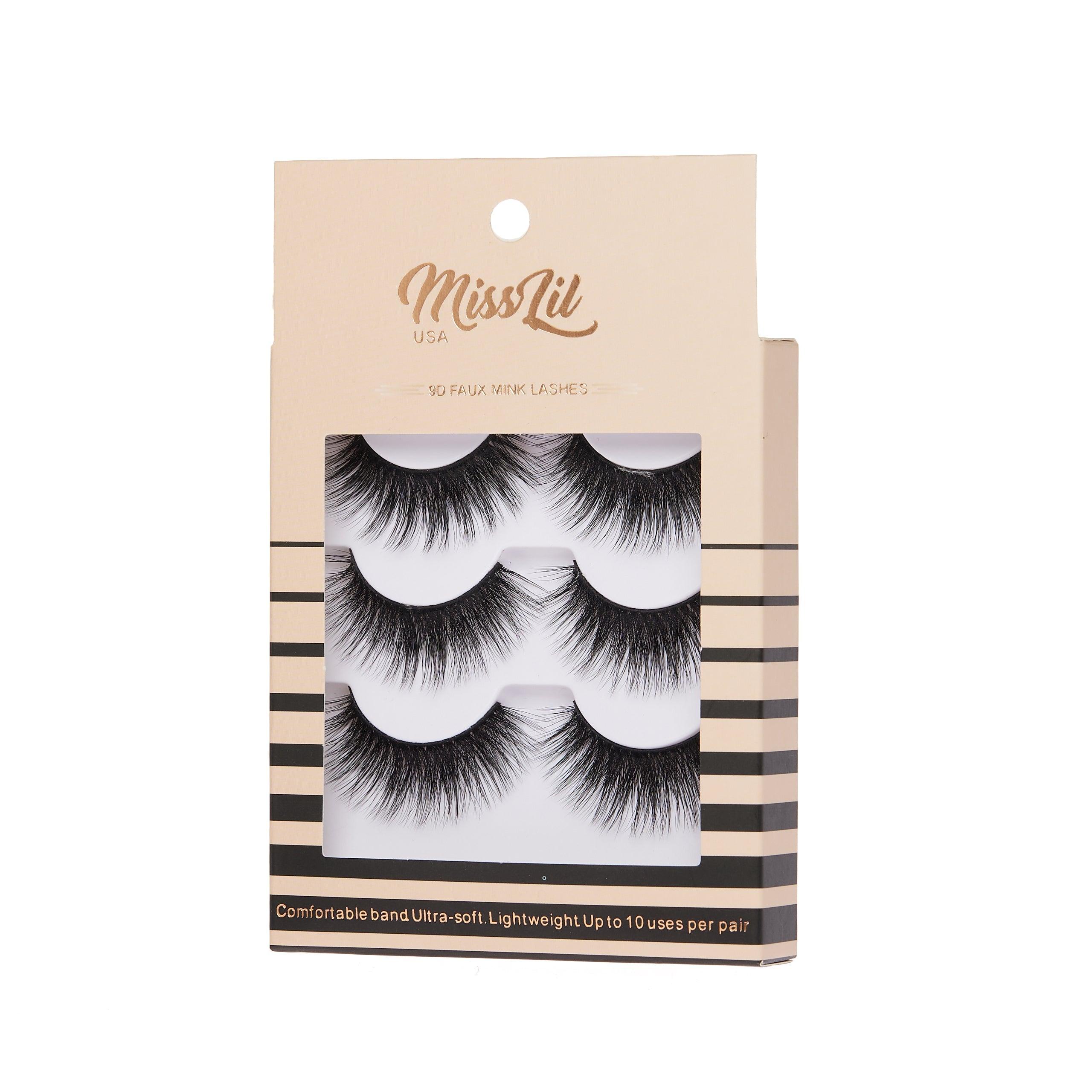 3-Pair Faux 9D Mink Eyelashes - Luxury Collection #25 - Pack of 12 - Miss Lil USA