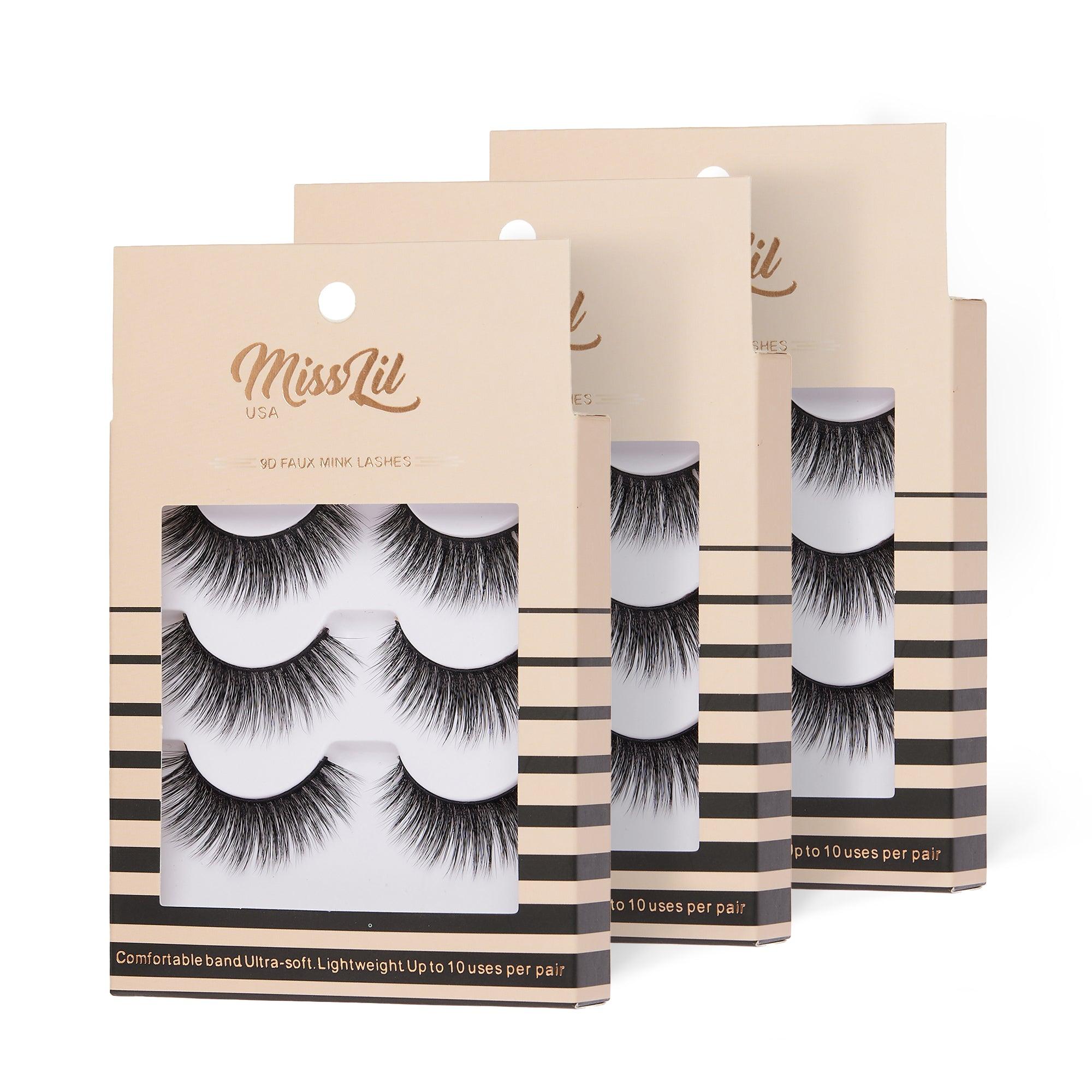 3-Pair Faux 9D Mink Eyelashes - Luxury Collection #26 - Pack of 3 - Miss Lil USA