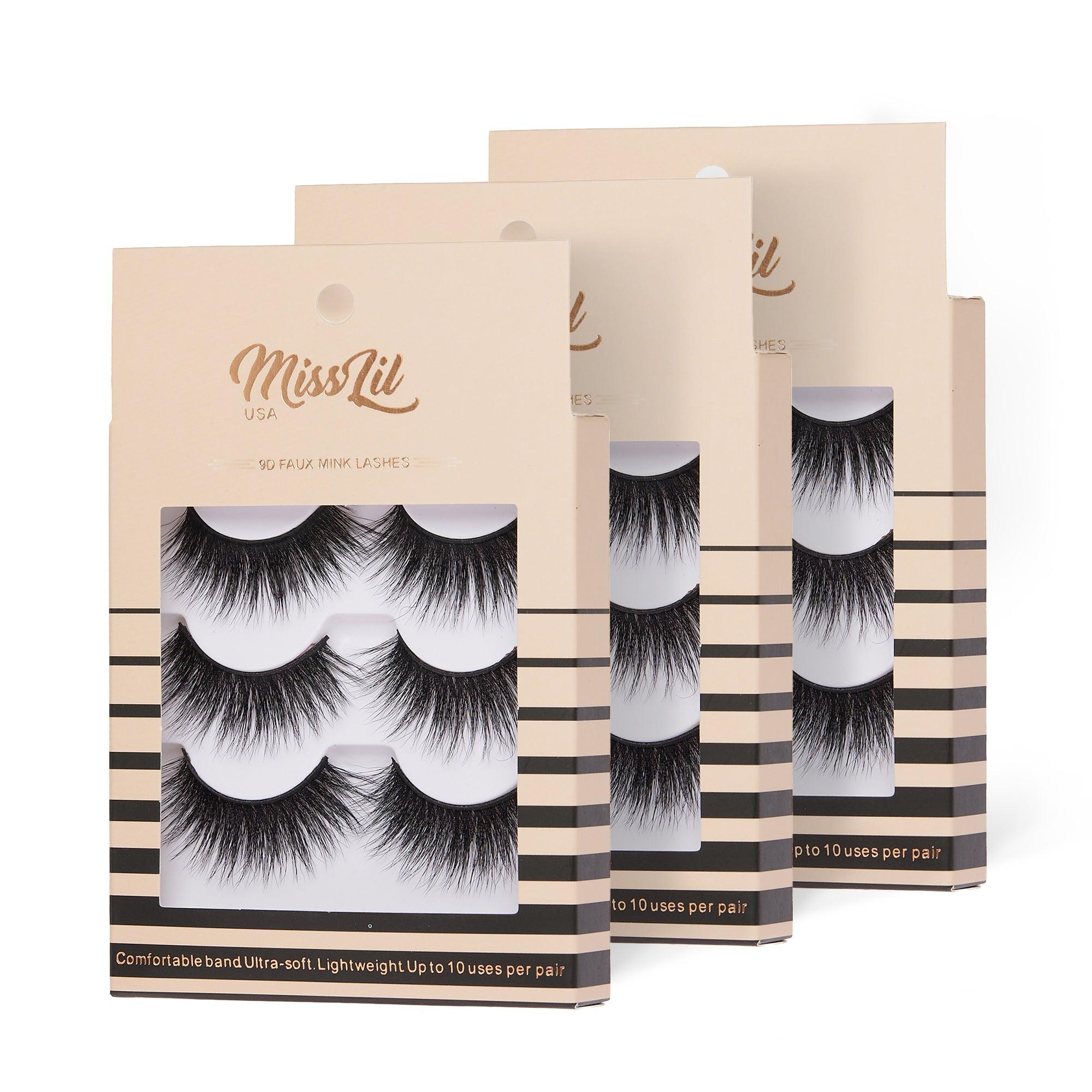 3-Pair Faux 9D Mink Eyelashes - Luxury Collection #27 - Pack of 3 - Miss Lil USA