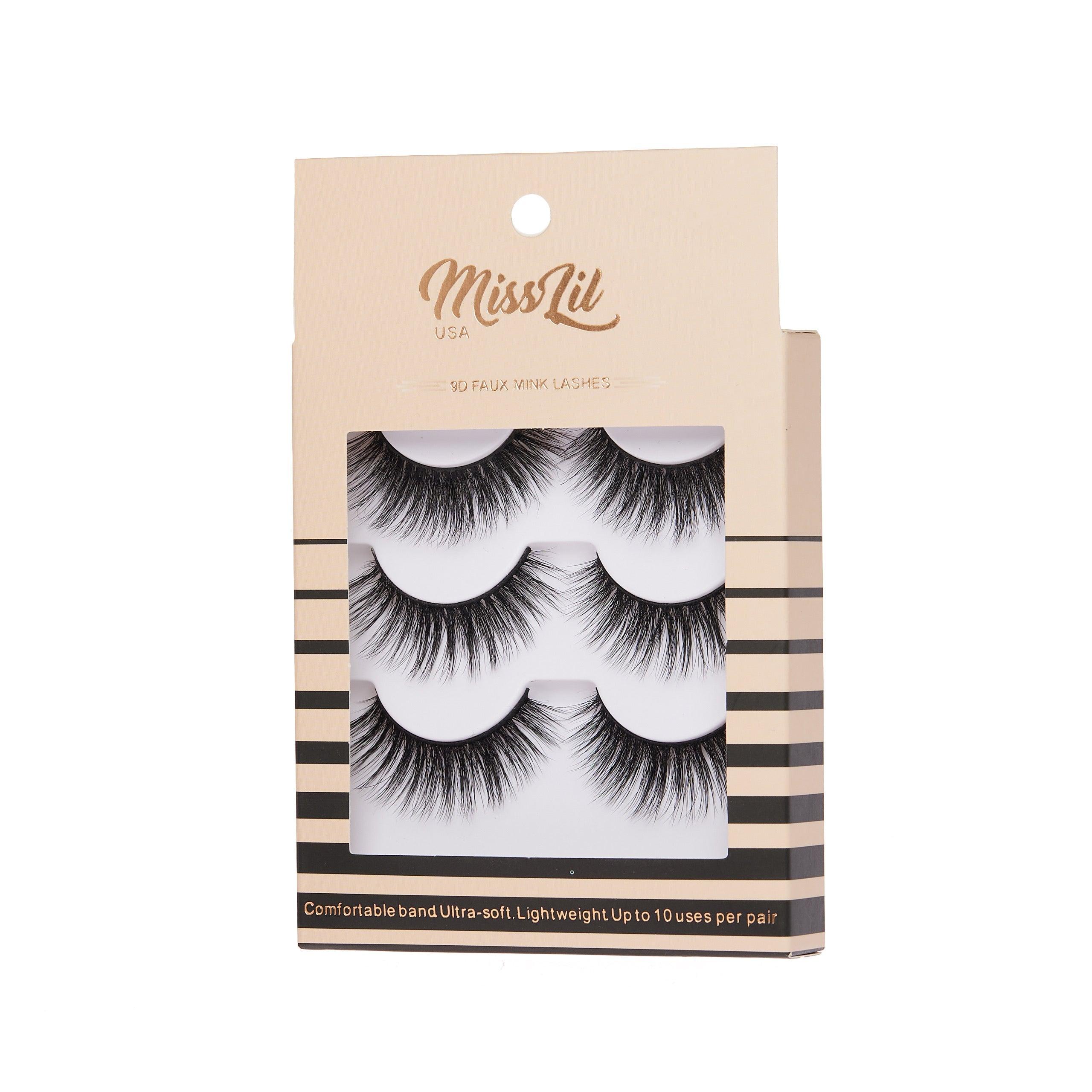 3-Pair Faux 9D Mink Eyelashes - Luxury Collection #28 - Pack of 12 - Miss Lil USA