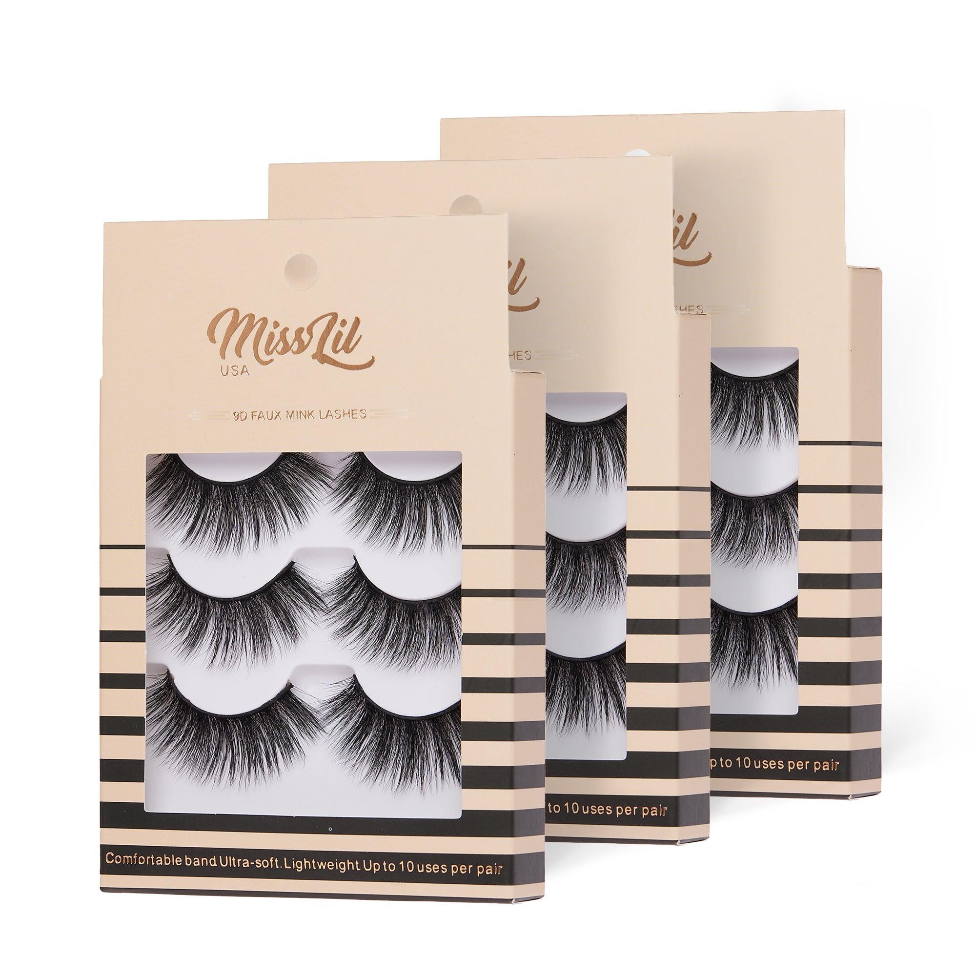 3-Pair Faux 9D Mink Eyelashes - Luxury Collection #30 - Pack of 3 - Miss Lil USA